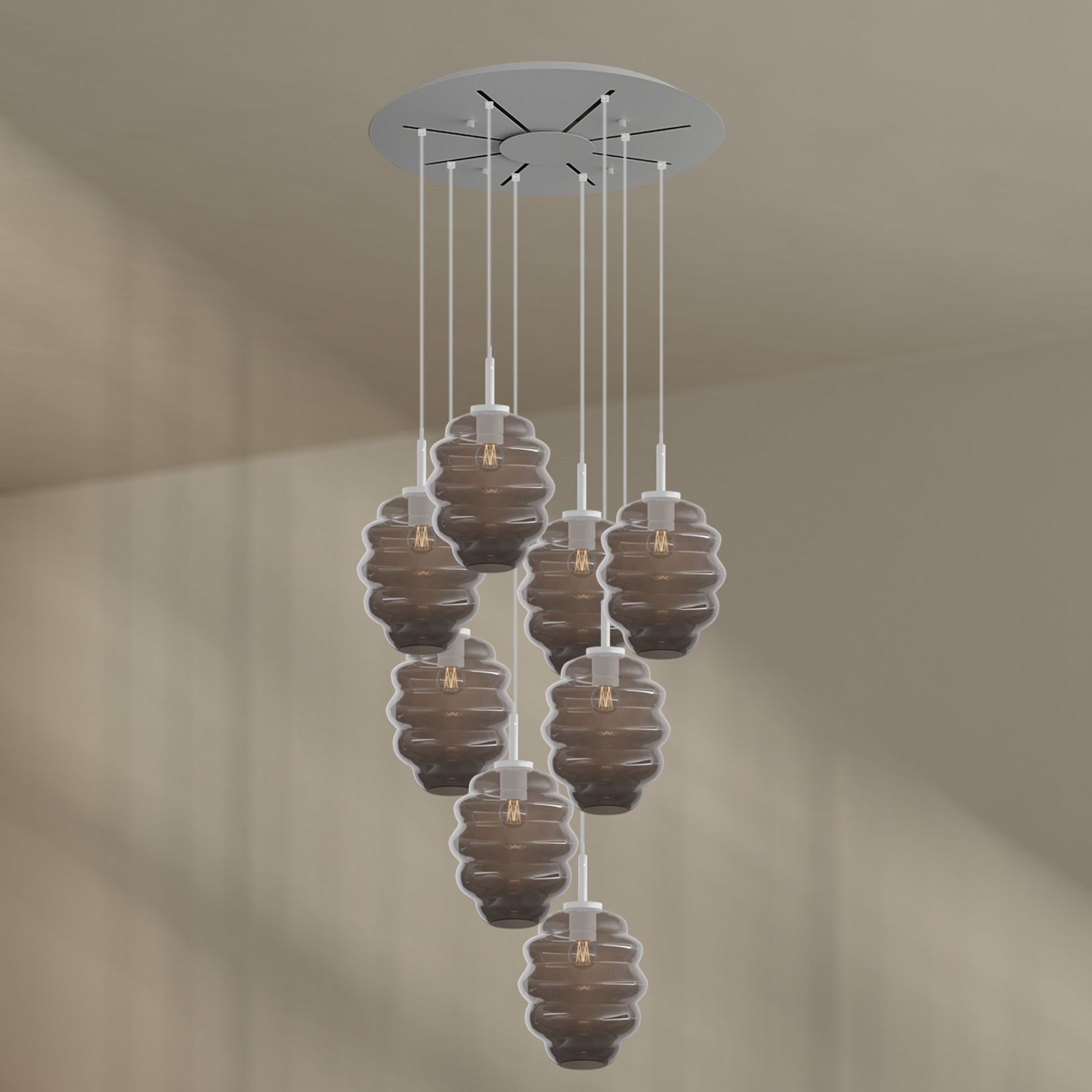 s.luce Pendelleuchte Echos Galerieleuchte 8-flg Ø 80cm Baldachin Ø 25cm Rauch