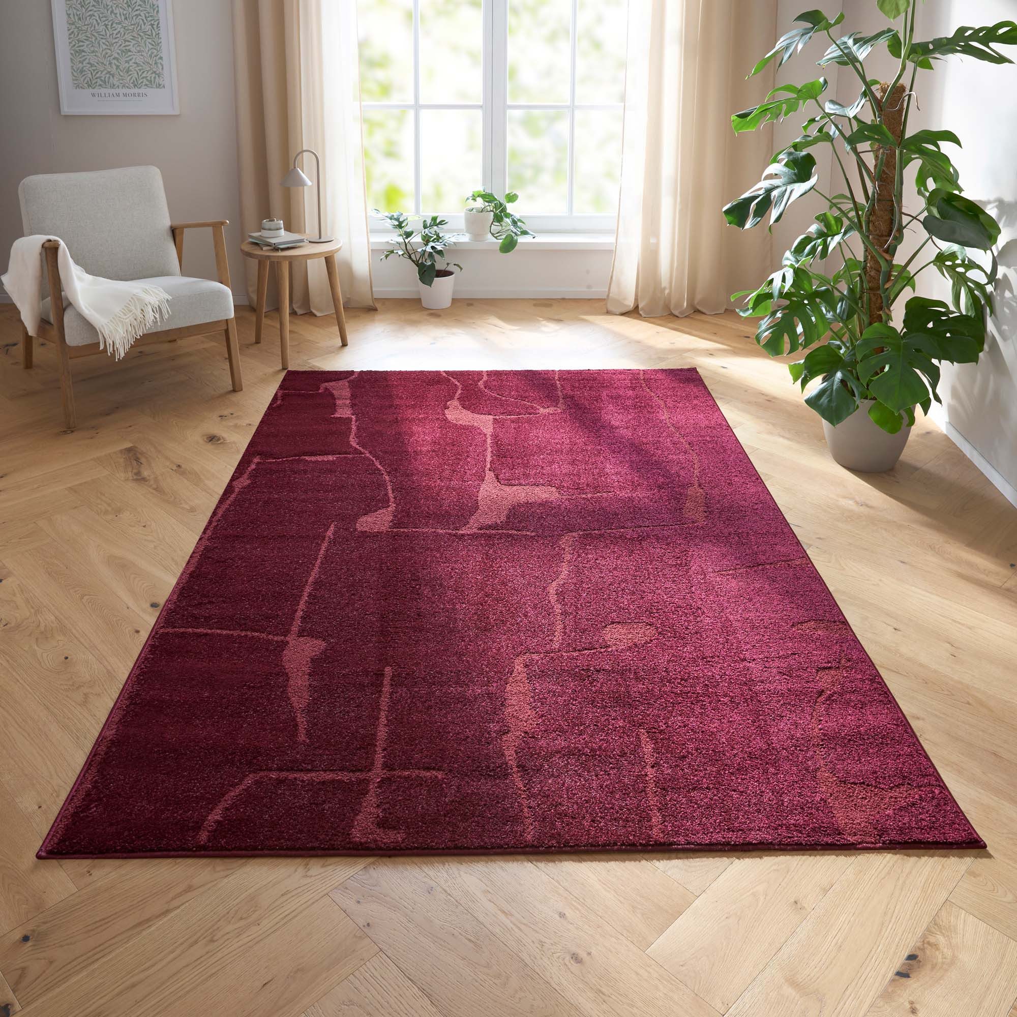 TaraCarpet Teppich Tara Carpet Avalon uni Hoch-Tief-Struktur, rechteckig, Höhe: 13 mm, Wohnzimmer, Schlafzimmer, Esszimmer, Jugendzimmer dunkel rot 080x150