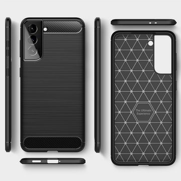 Nalia Smartphone-Hülle Samsung Galaxy S21 Plus, Carbon Style Silikon Hülle / Matt Schwarz / Elegantes Business Cover