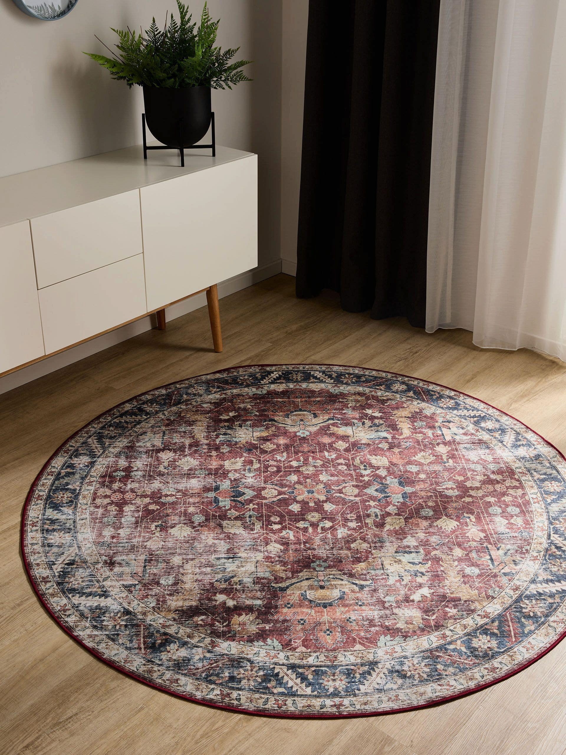 benuta Teppich George, rund, Höhe: 5 mm, Vintage-Look, Kurzflor, Teppich Wohnzimmer, Schlafzimmer, Waschbar