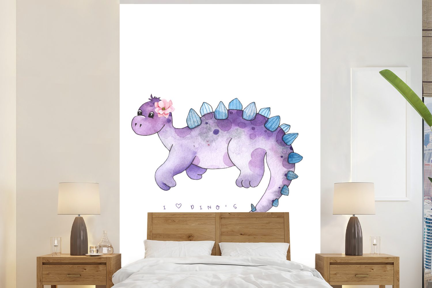 MuchoWow Fototapete Dinosaurier - Kinderzimmer - Zitat - Mädchen - Kinder - Rosa - Kind, Matt, bedruckt, (3 St), Montagefertig Vinyl Tapete für Wohnzimmer, Wandtapete