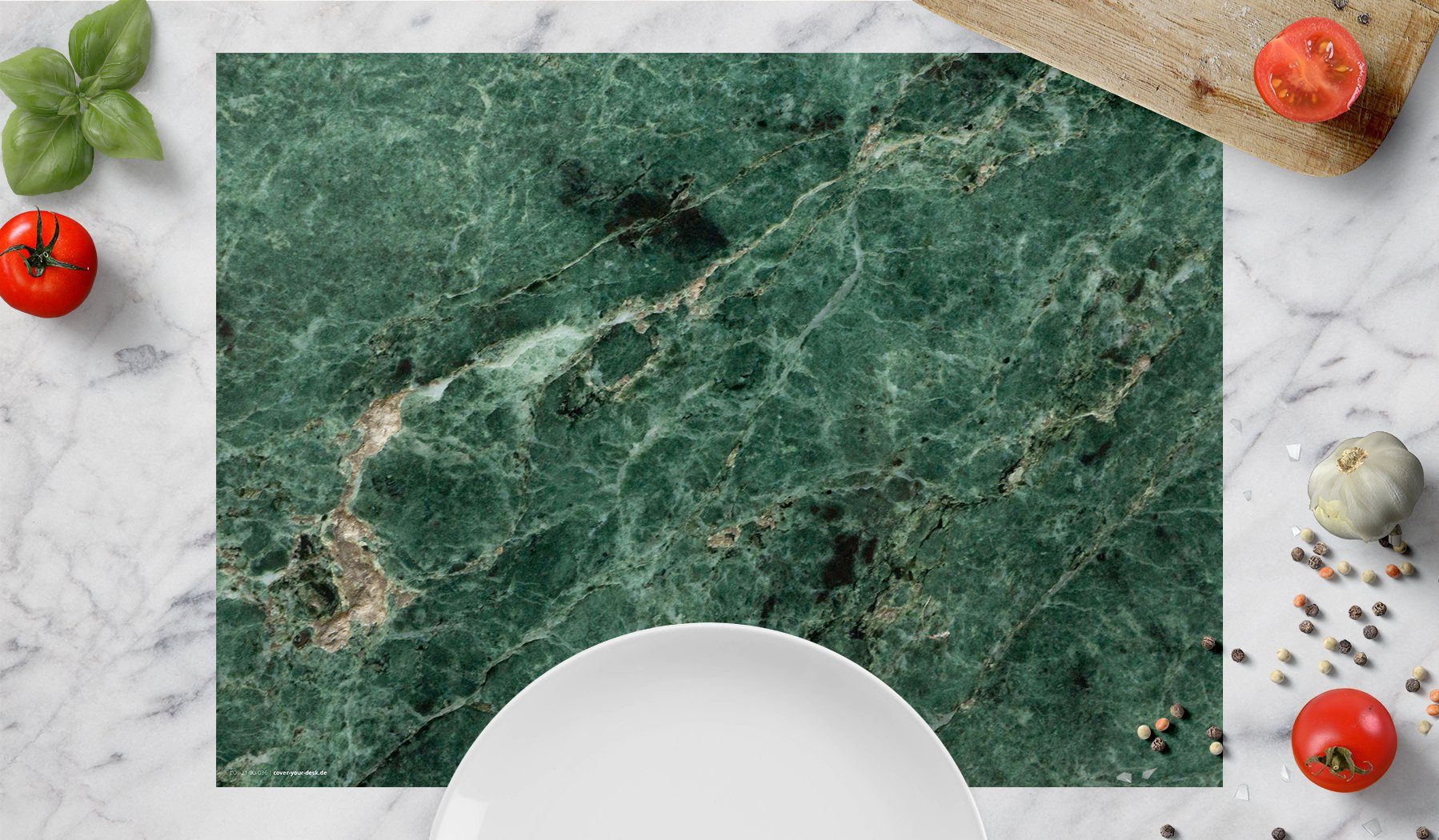 cover-your-desk.de Platzset Tischset, Platzset abwaschbar - Grüner Marmor natur - aus erstklassigem Vinyl (Kunststoff - BPA-frei) - 4 Stück - rutschfeste Tischunterlage in zeitlosem Design - Tischmatte - Made in Germany, (4-St)