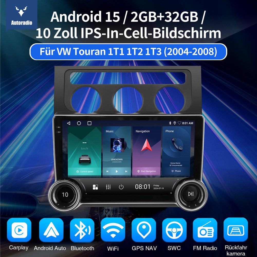 ESSGOO Für VW Touran 1T1 1T2 1T3 2003-2010 Android 15 Autoradio Autoradio (RDS, Digitalradio (DAB), FM, AM, Apple Carplay Android Auto GPS Navi WIFI BT EQ)