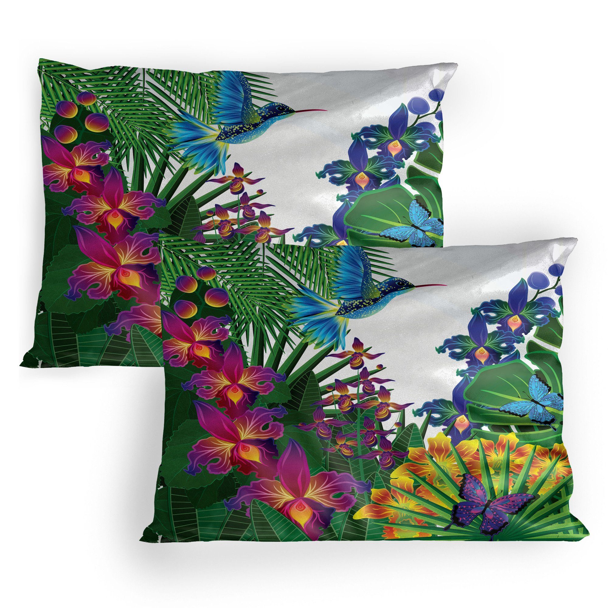 Kissenbezüge Dekorativer Standard Gedruckter Kissenbezug, Abakuhaus (2 Stück), Orchideen Vibrant tropischen Dschungel