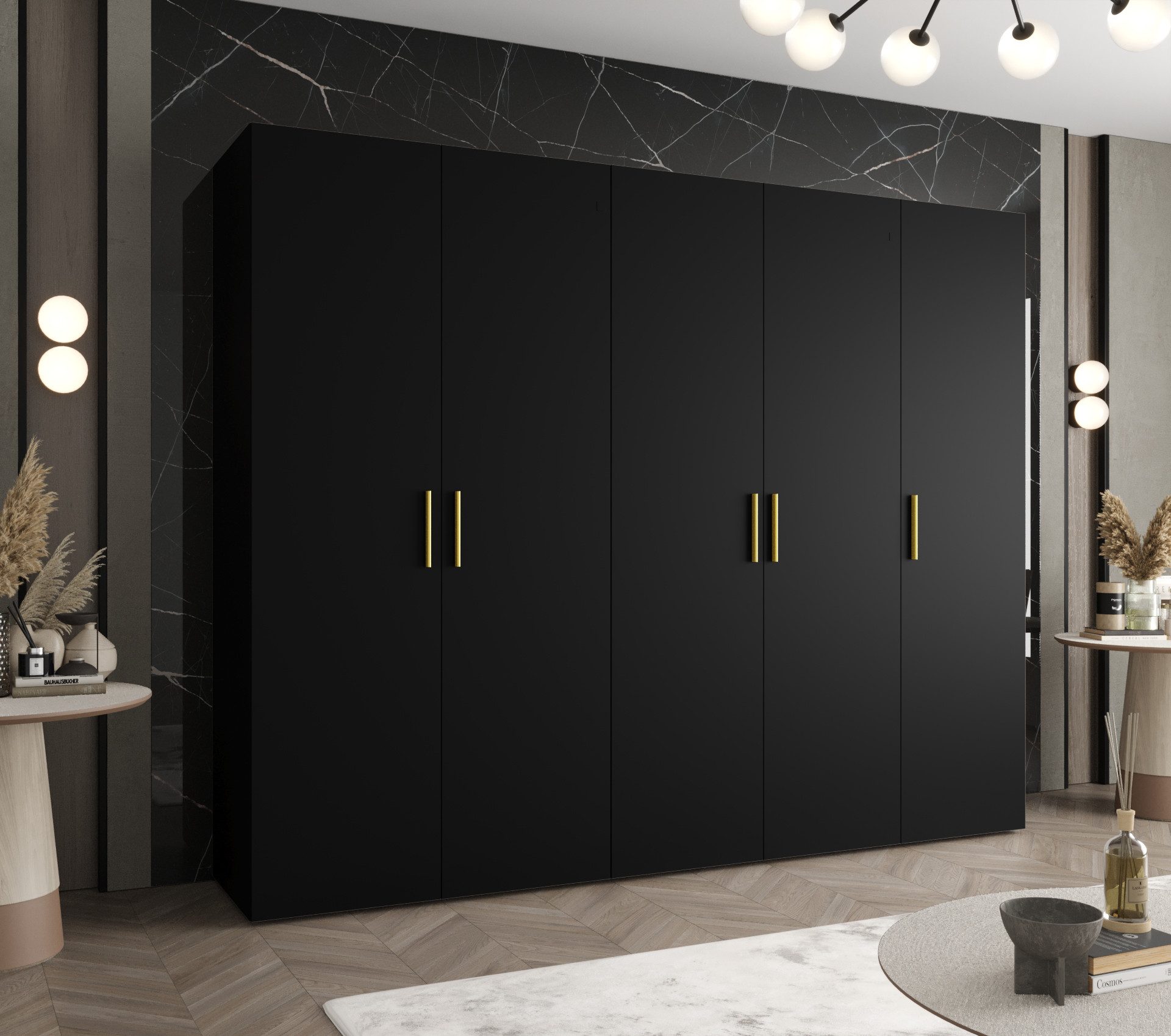 MOEBLO Drehtürenschrank LIVENTO 1 (mit Soft-Close, moderne Griffe – Moderner Kleiderschrank mit Einlegeböden & Kleiderstange für Schlafzimmer und Ankleide, Kleiderschrank Schrank Garderobe Schlafzimmer Drehtürenschrank) (BxHxT): 100/150/200/250/300x202x52 cm