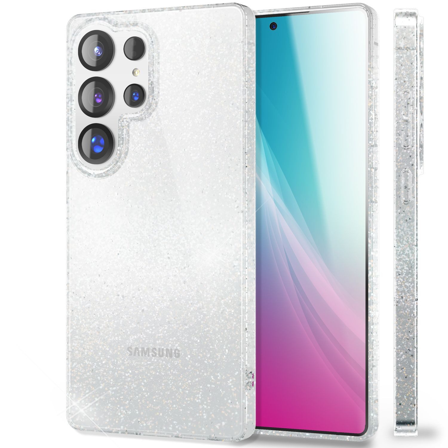 Nalia Smartphone-Hülle Samsung Galaxy S25 Ultra 17,5 cm (6,9 Zoll), Dazzlin / Klare Funkelnde Glitzer Hülle / Glamour Glitter Cover / TPU