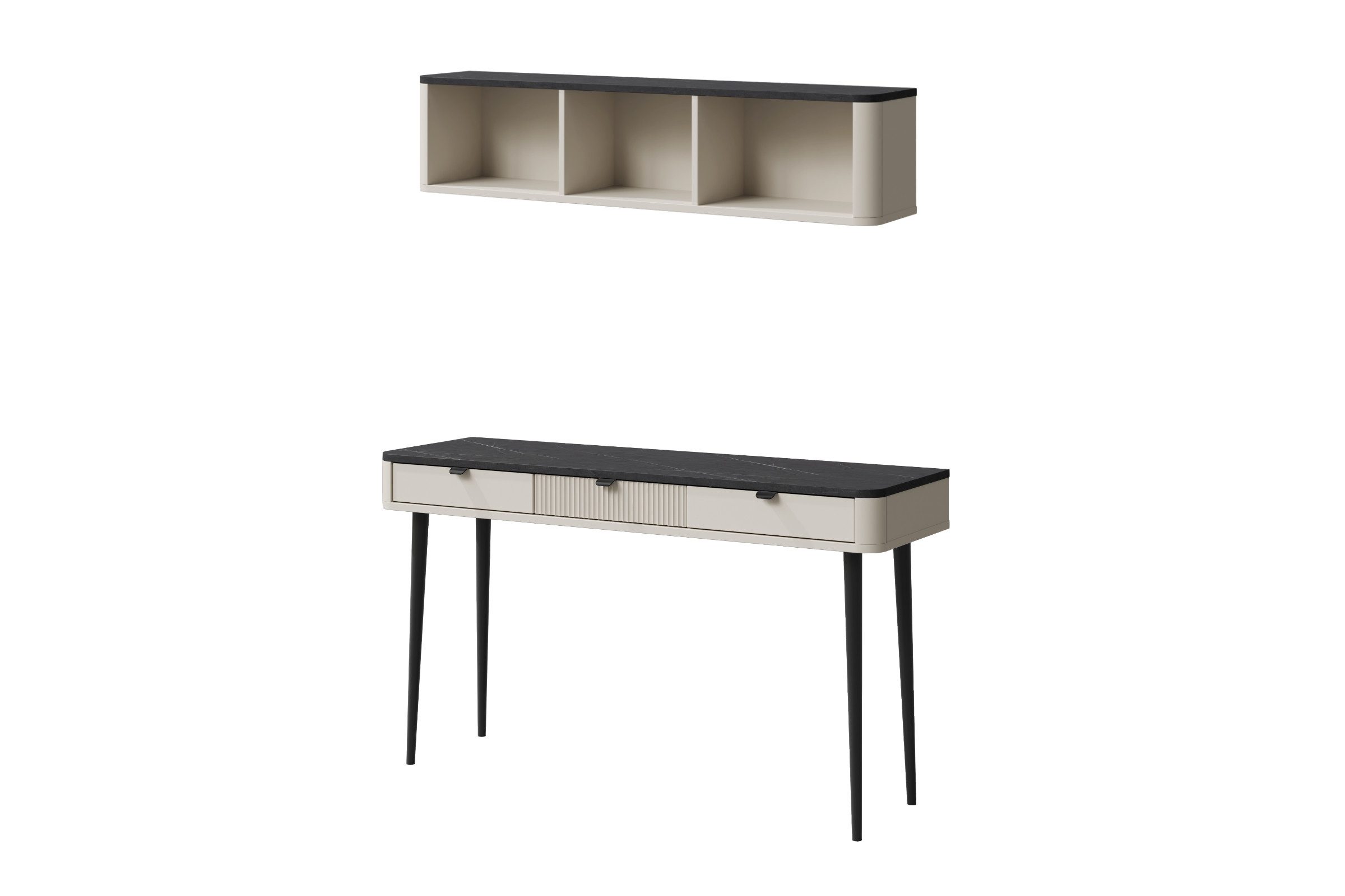 Deine Möbel 24 Wohnzimmer-Set MILY C mit Schminktisch und Wandregal, (Set, 2-St., Schminktisch und Wandregal), geriffelte Fronten, moderne Farben, ideal für Schminkecke