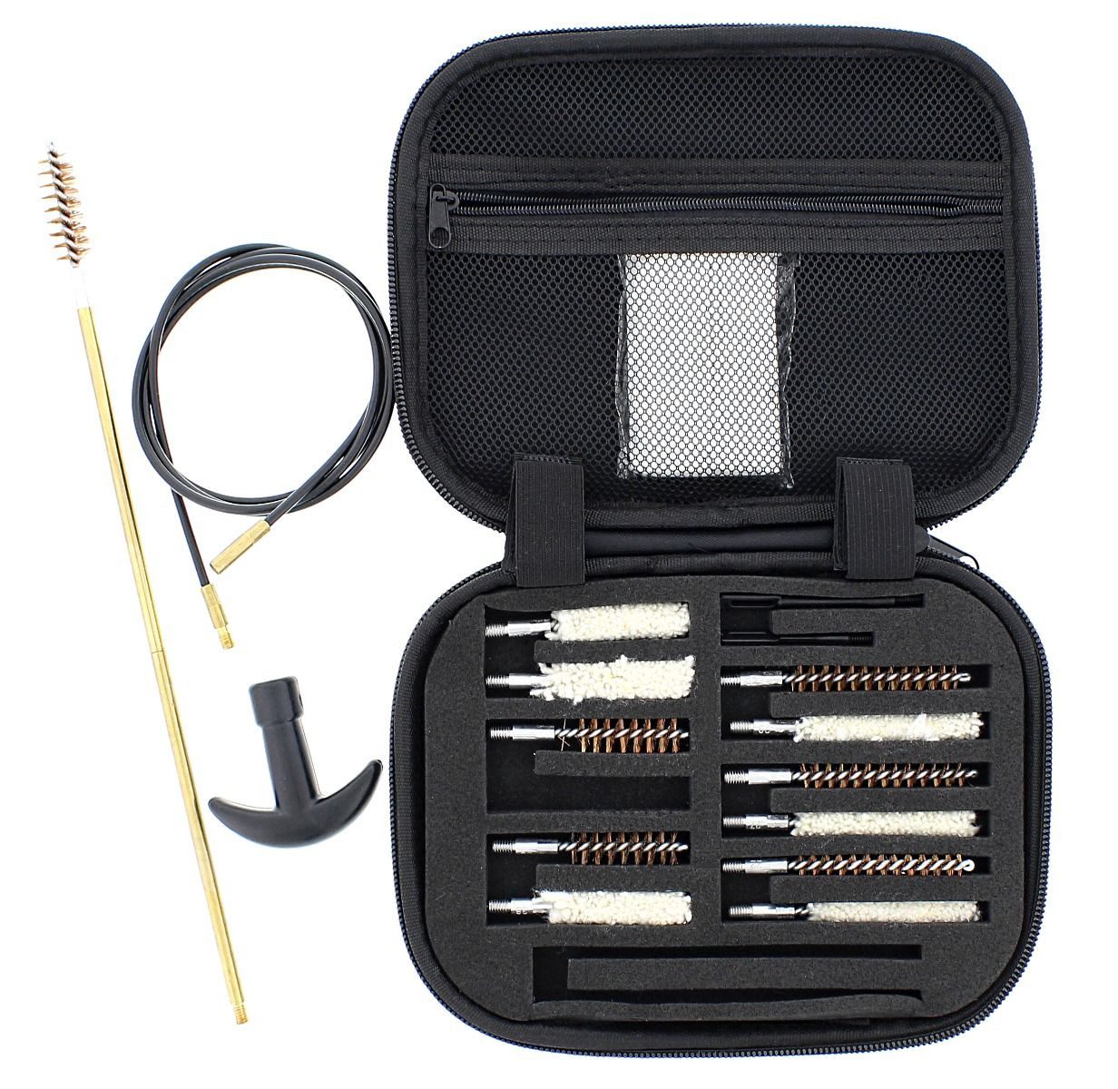 Buchner Großhandel Reinigungsbürsten-Set HBG Waffenputzset für Lang- und Kurzwaffen, inkl. Tasche, Multikaliber, Komplettset