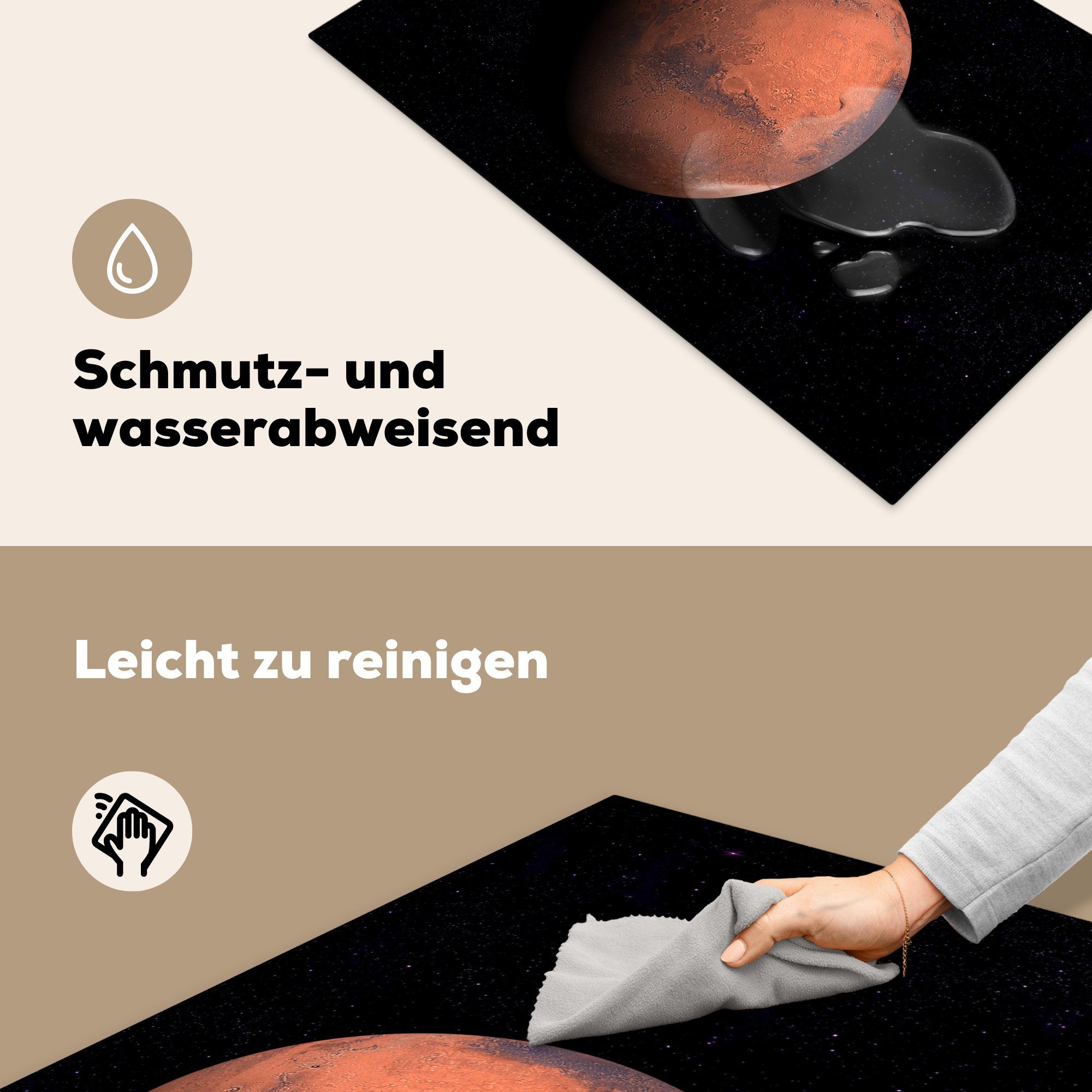 Umgebung, Vinyl, für 81x52 küche, rote in Planet Schutz tlg), die Mars Ceranfeldabdeckung dunklen einer (1 MuchoWow Der cm, Induktionskochfeld Herdblende-/Abdeckplatte