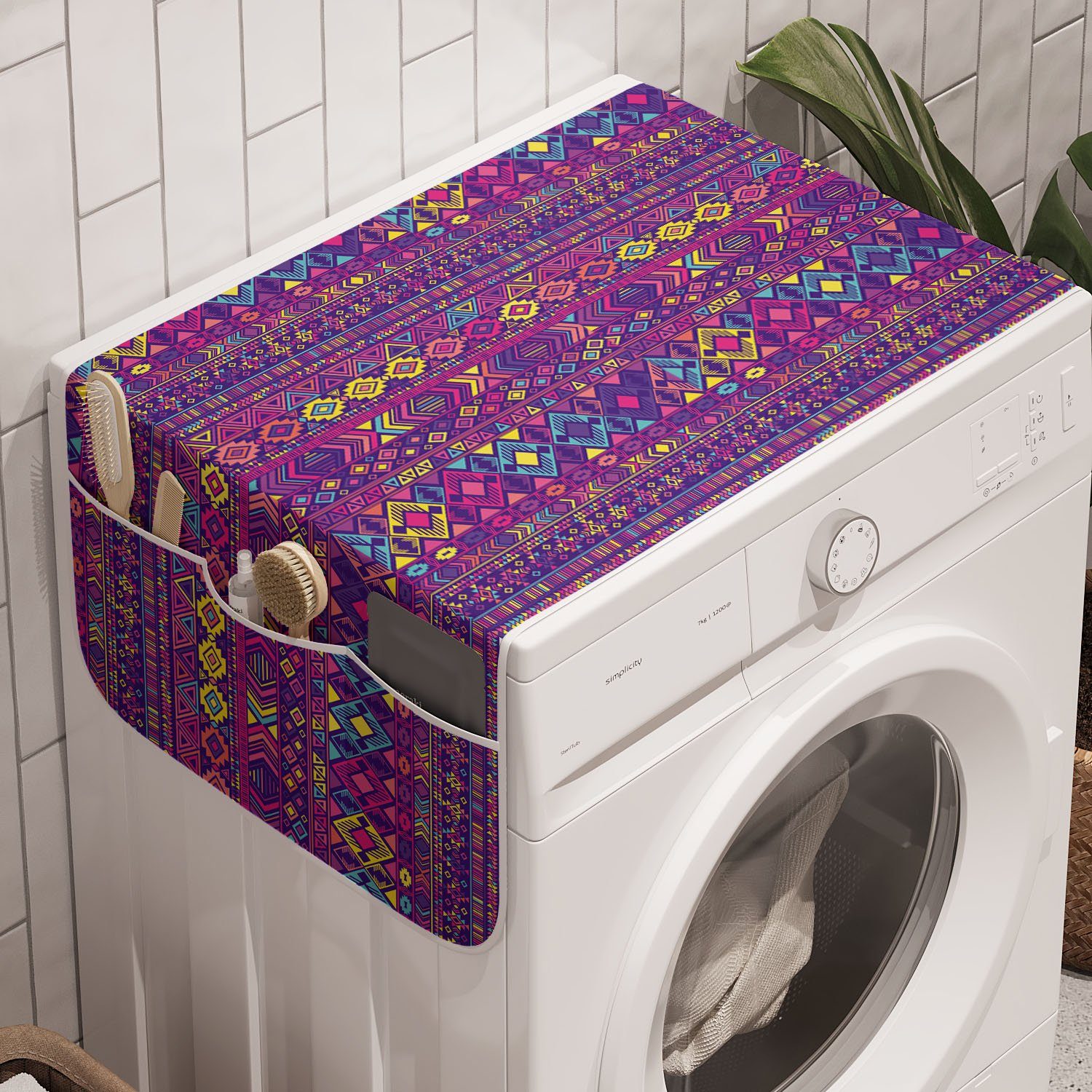Abakuhaus Badorganizer Anti-Rutsch-Stoffabdeckung für Waschmaschine und Trockner, Ethnisch Peruanische Inspired Pattern