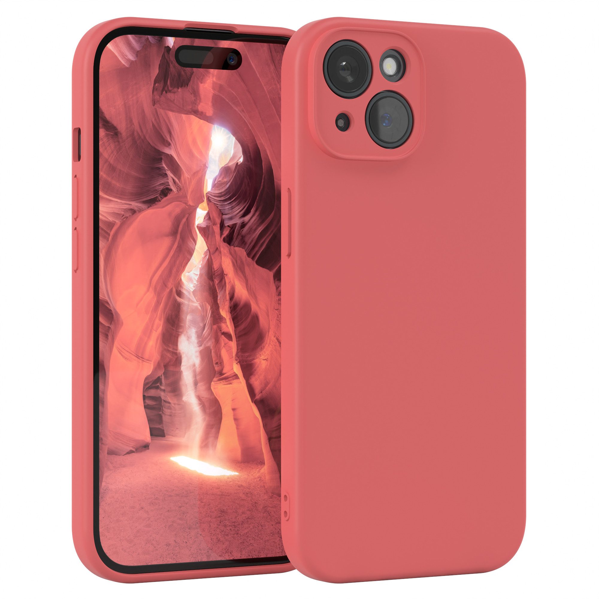 EAZY CASE Handyhülle für Apple iPhone 15 Hülle Silikon 6,1 Zoll, Schutzhülle mit Kameraschutz stoßfest Telefonhülle Matt Rot / Hellrot