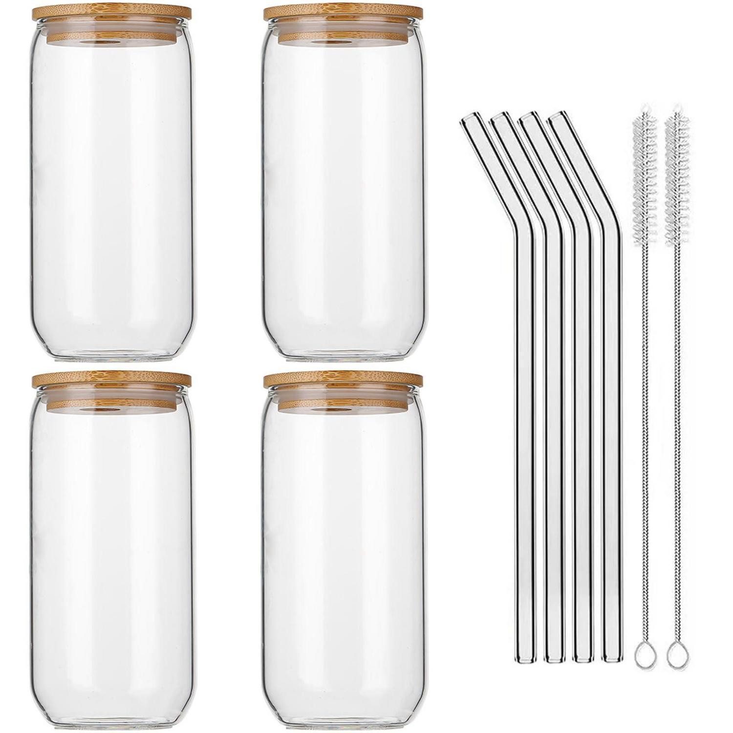 LuxusKollektion Gläser-Set Eiskaffee-Becher-Set 473ml Glas mit Strohhalm & Deckel, Glas