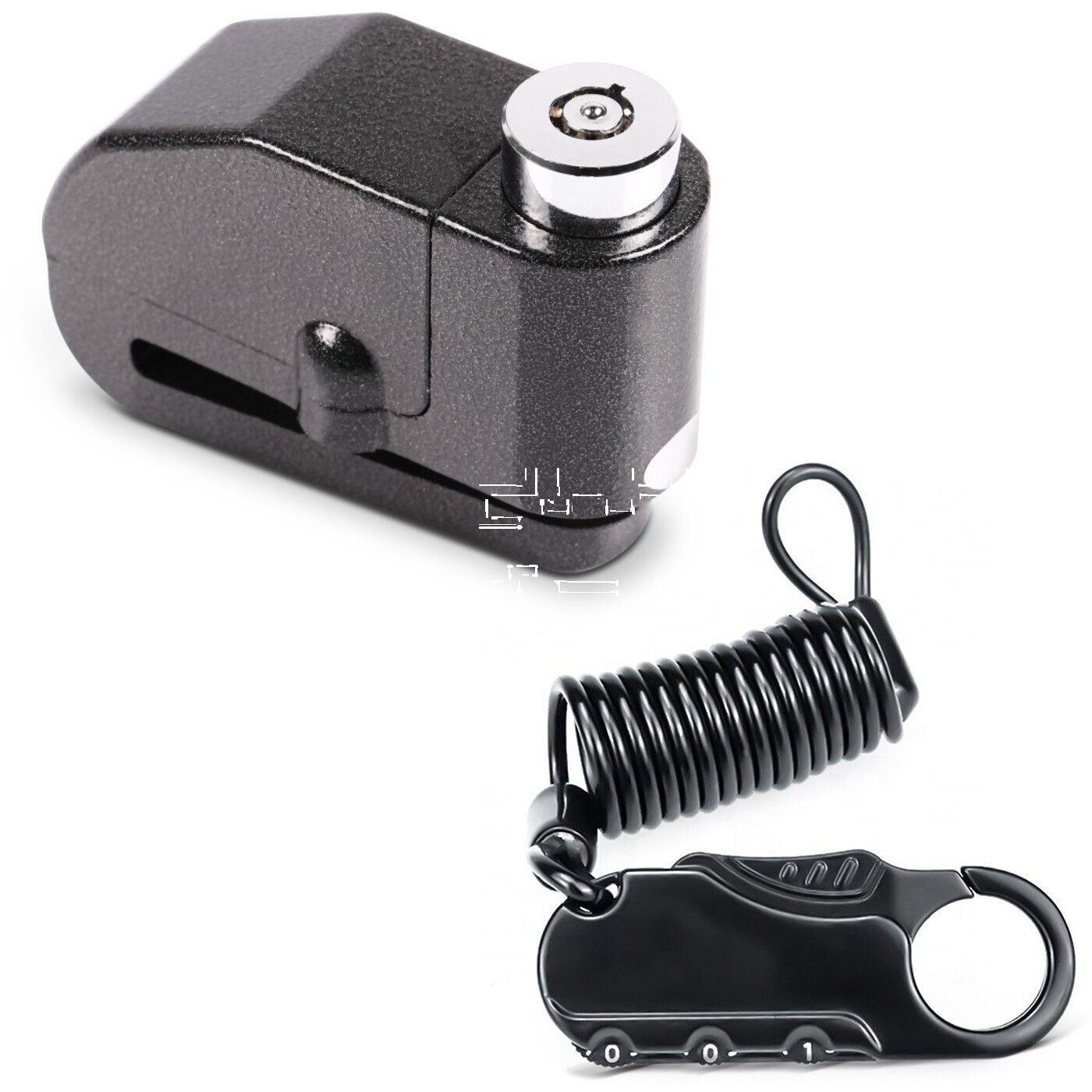 Sitzbank Set: Bremsscheibenschloss Alarm 120dB Diebstahlschutz + HelmschlossZah