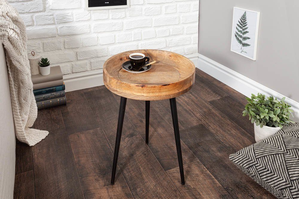riess-ambiente Beistelltisch PURE NATURE Ø35cm natur / schwarz (Einzelartikel, 1-St), Wohnzimmer · Mango-Massivholz · Metall-Beine · rund · Schlafzimmer