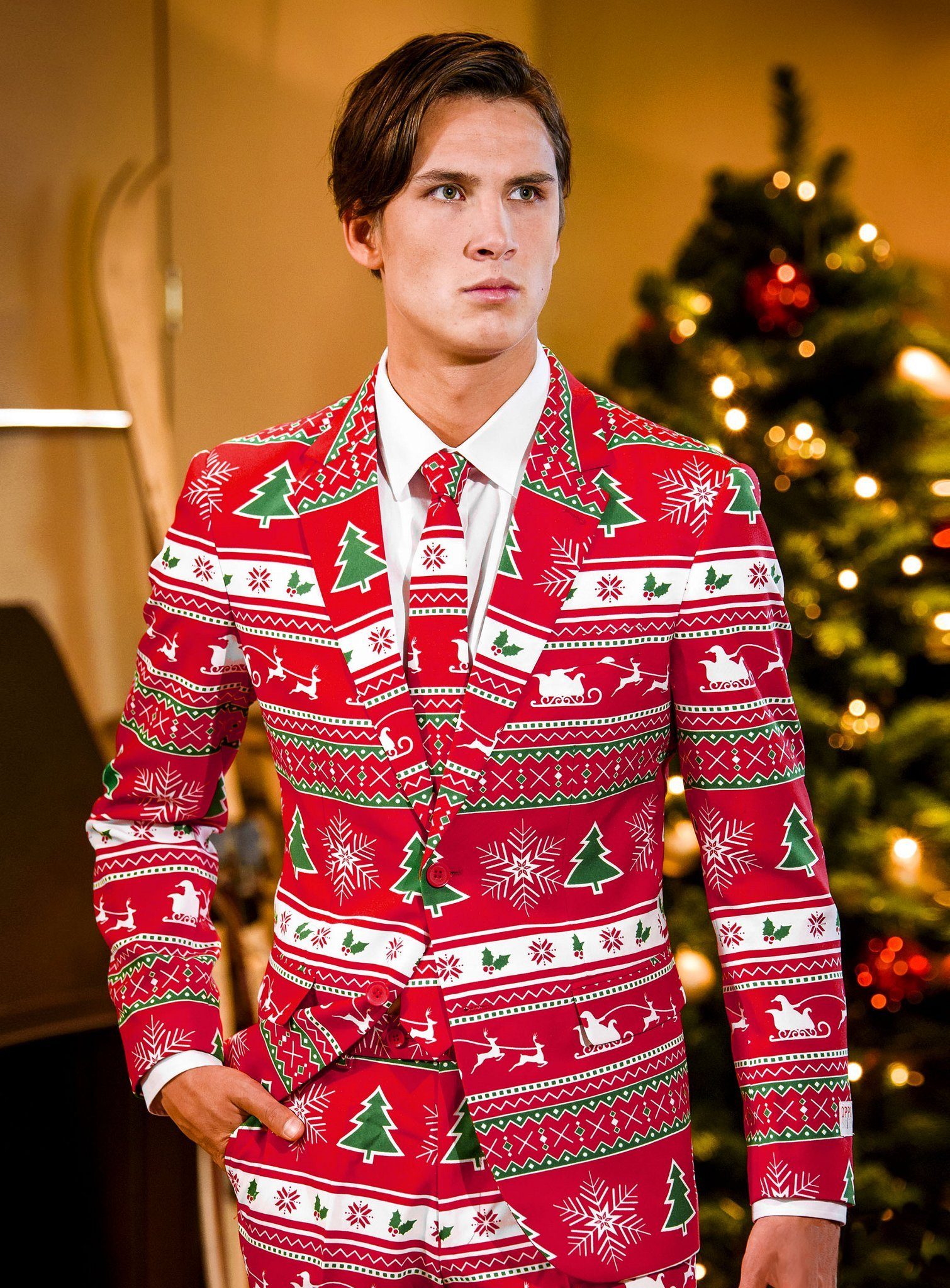 Opposuits Partyanzug Winter Wonderland Weihnachtsanzug - Santa Kostüm, Ausgefallene Anzüge für coole Männer