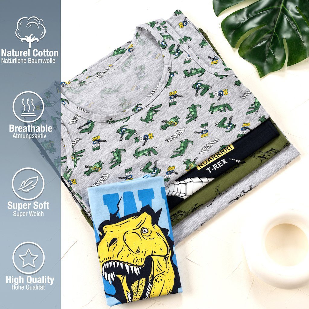 Jungen Unterwäsche 5-St) Unterhemd Unterhemden Tank Dinosaurier Baumwolle (Spar-Packung, LOREZA aus 5