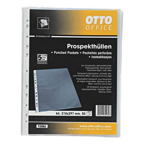 Otto Office Premium Prospekthülle Premium, 50 Stück, genarbt, Format A4 mit Multilochung, oben offen