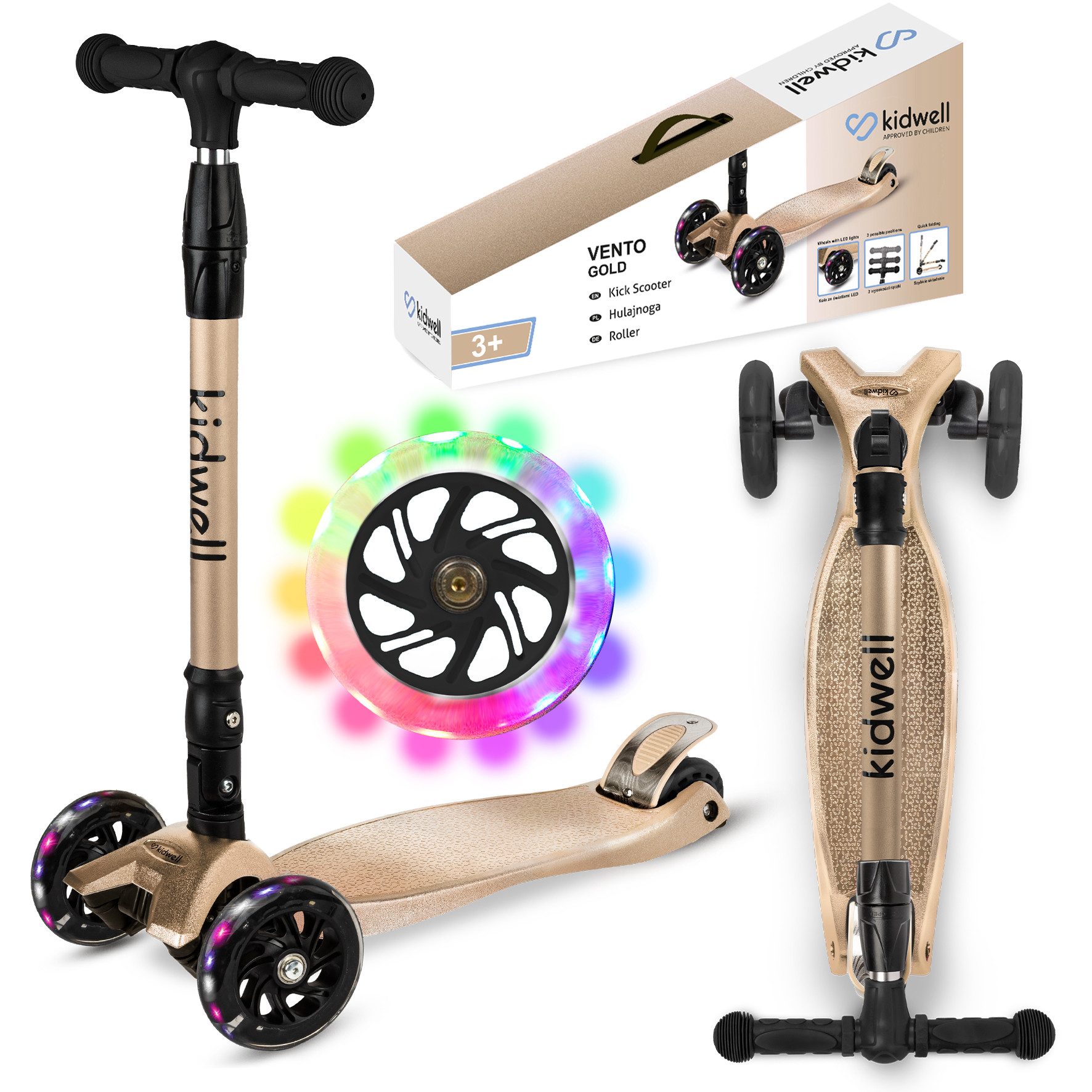 COIL Dreiradscooter Kinderroller, Tretroller, Dreirad-Balance-Roller, Cityroller, 10 km/h, ABEC-7-Lager, 3-stufige Lenkradverstellung, LED-Räder