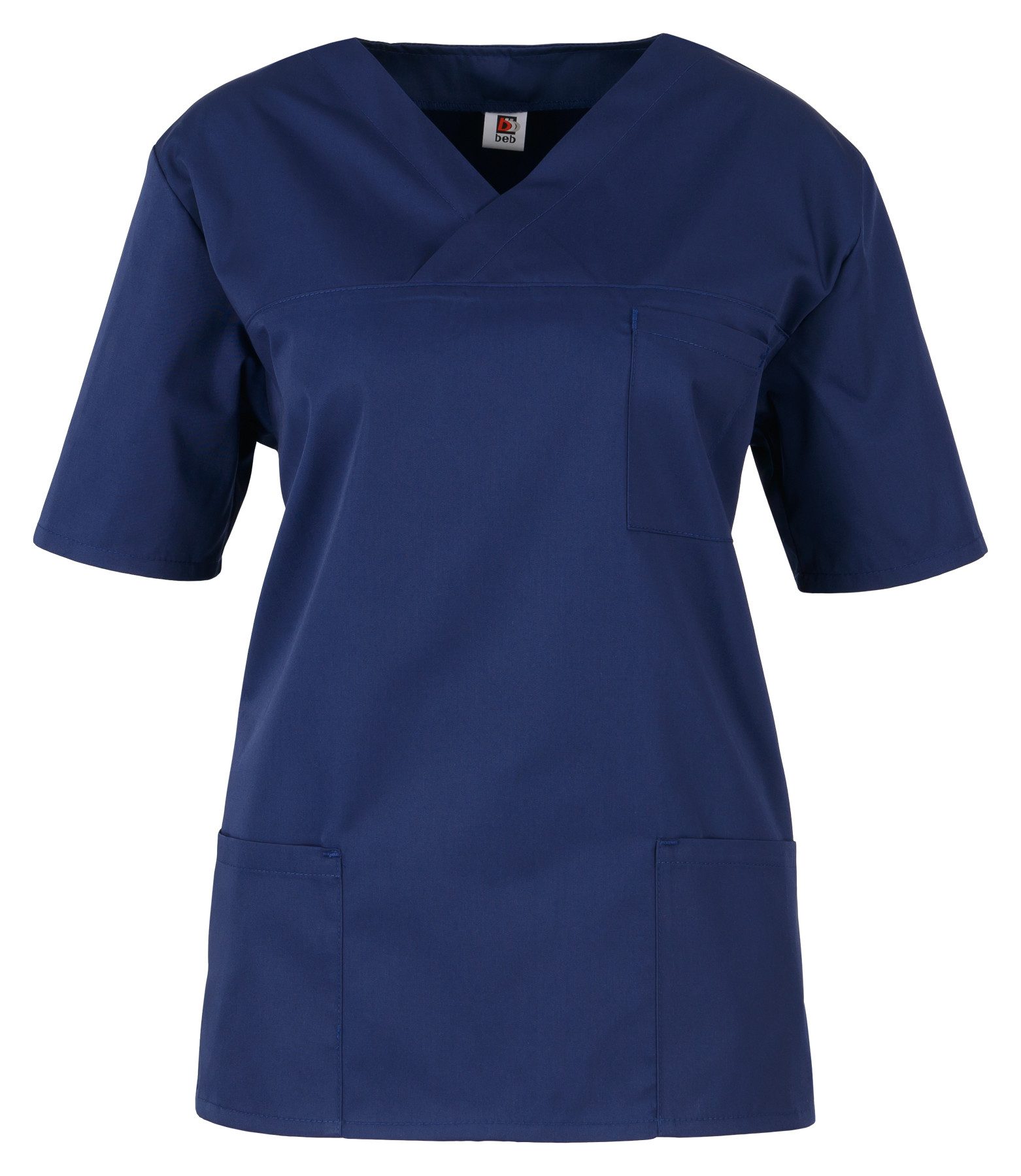 BEB Schlupfbluse beb MEDIZIN/PFLEGE Damen KASACK Kurzarm V-Neck Baumwollmix Marine