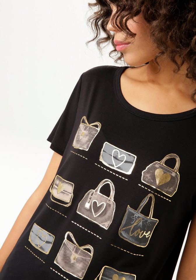 Aniston CASUAL T-Shirt Frontdruck, teilweise mit glitzerndem Folienprint -  NEUE KOLLEKTION