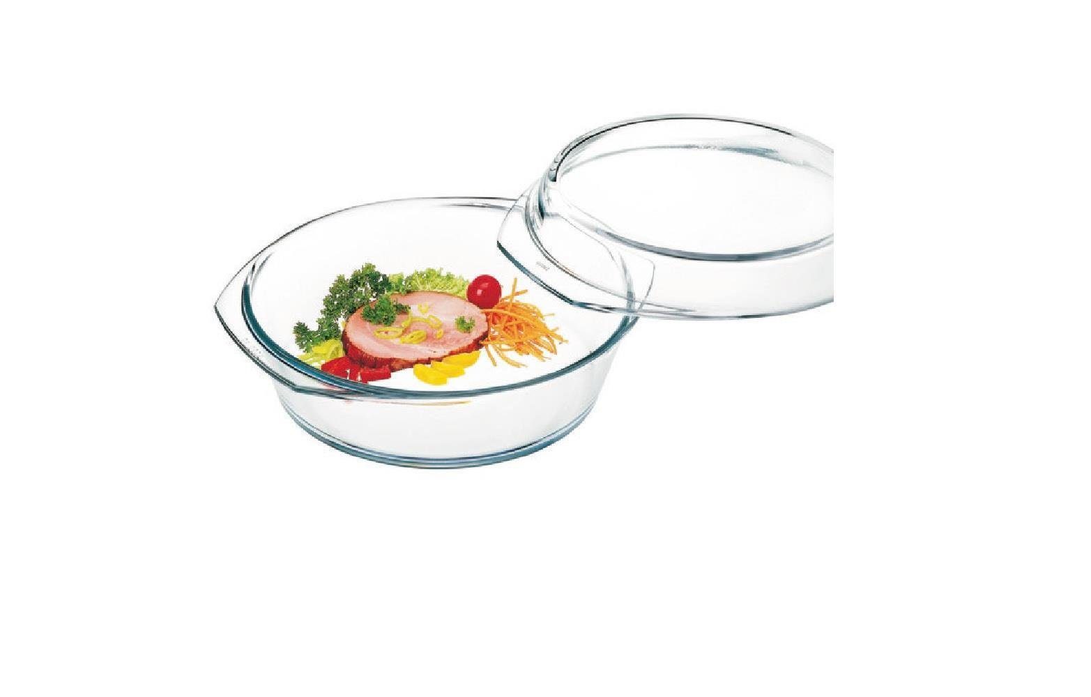 Auflaufform Bohemia Cristal Simax Schüssel rund mit Deckel flach 2,0 L