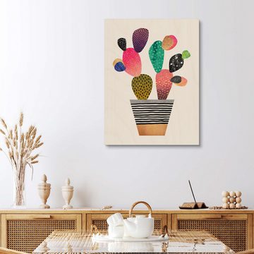 Posterlounge Holzbild Elisabeth Fredriksson, Happy Cactus, Esszimmer Skandinavisch Grafikdesign