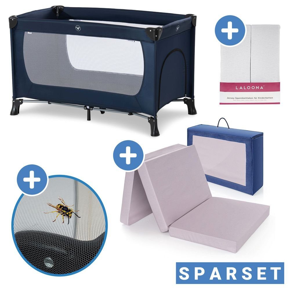 Reisebett Matratze, mit 2 Plus Baby-Reisebett Dream'n Kinder & Navy, Baby Spannbettlaken Hauck Play - Insektenschutz