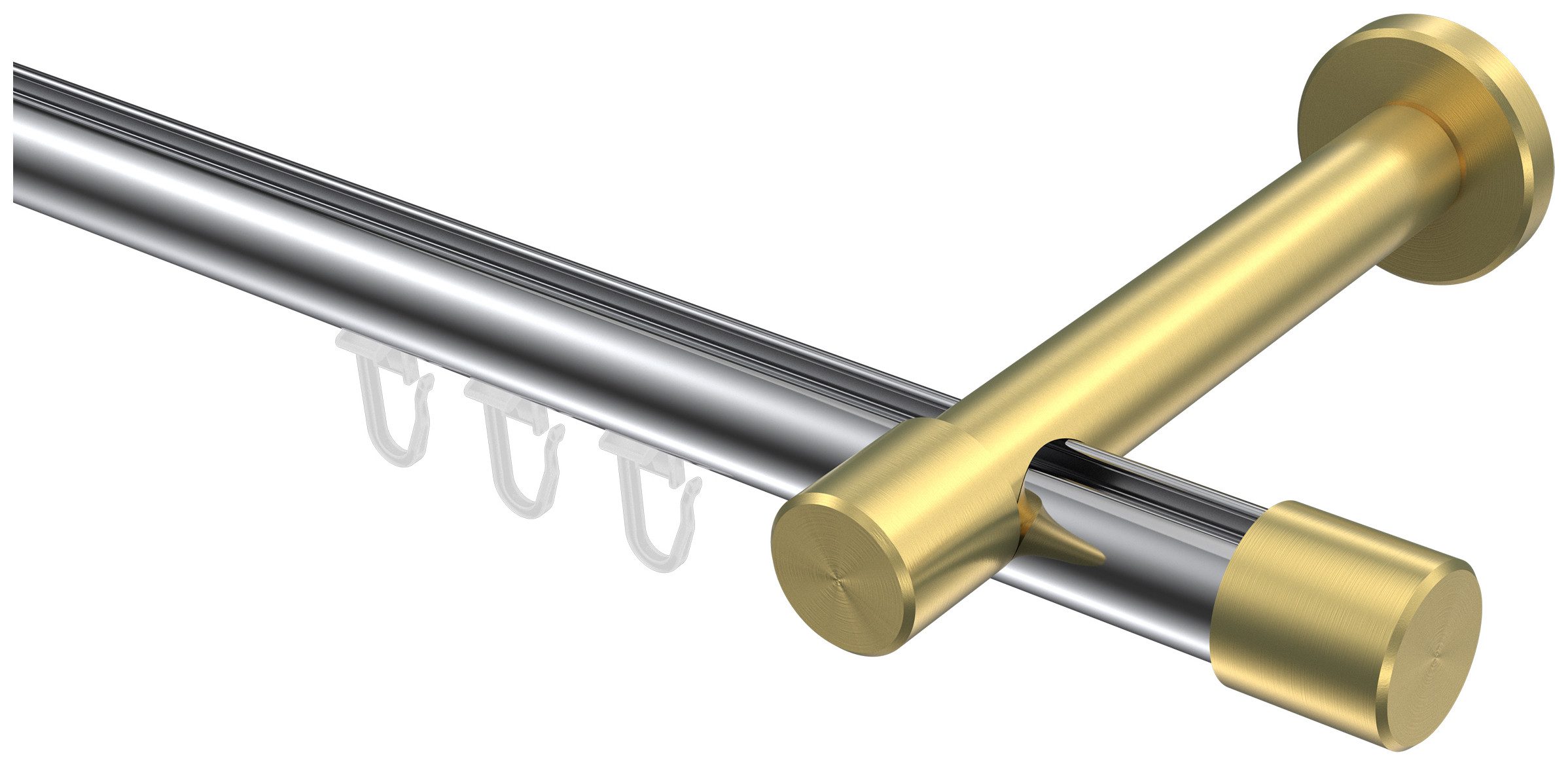 INTERDECO Gardinenstange Prestige Santo, Ø 20 mm, 1-läufig, Fixmaß, kürzbar, Wandmontage, Aluminium, Chrom / Messing-Optik / Bicolor