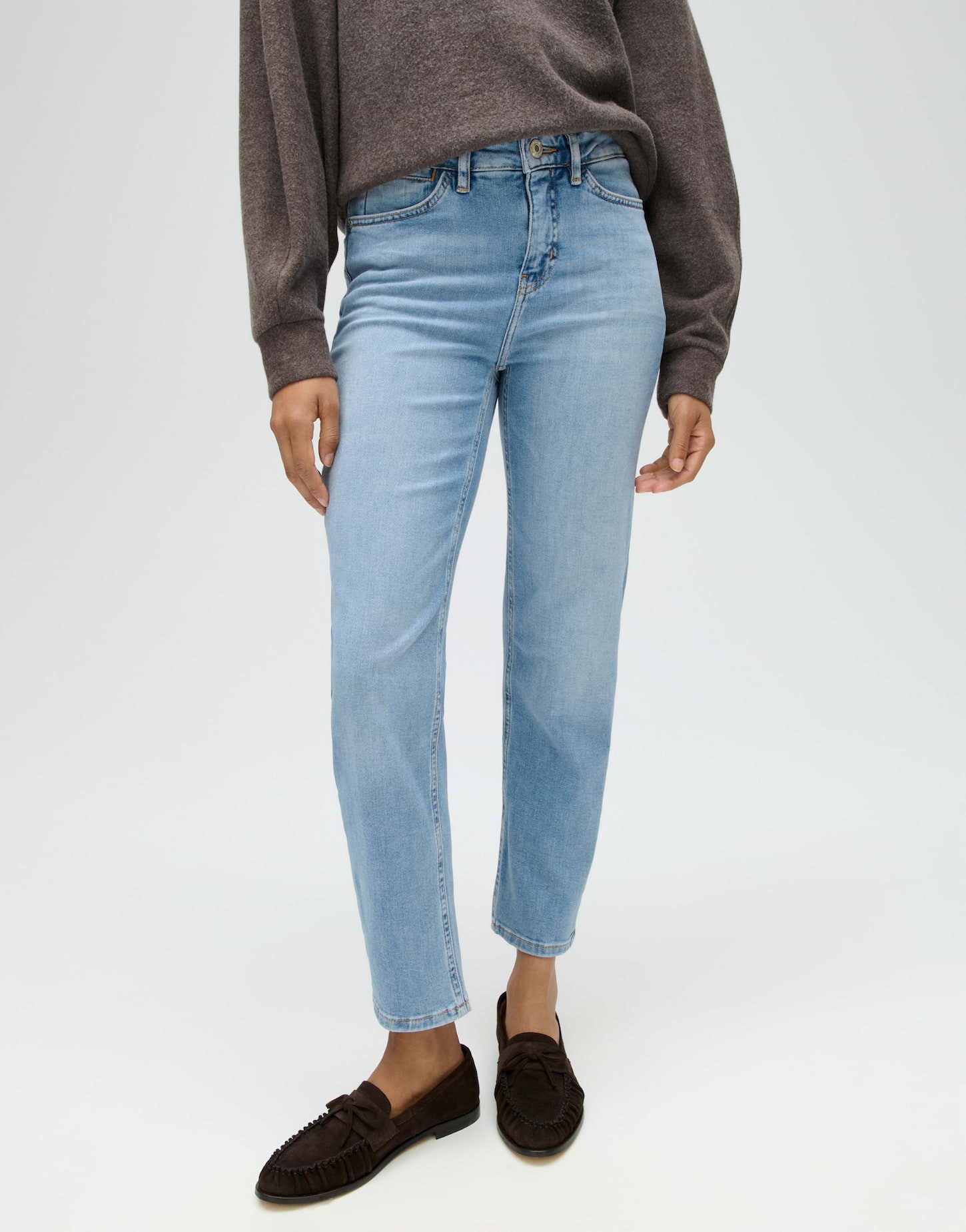 OPUS 5-Pocket-Jeans Gestreiftes T-Shirt aus BCI Cotton Mix Loose Fit Boxy Fit, Schlitze an den Seiten, Pull-on