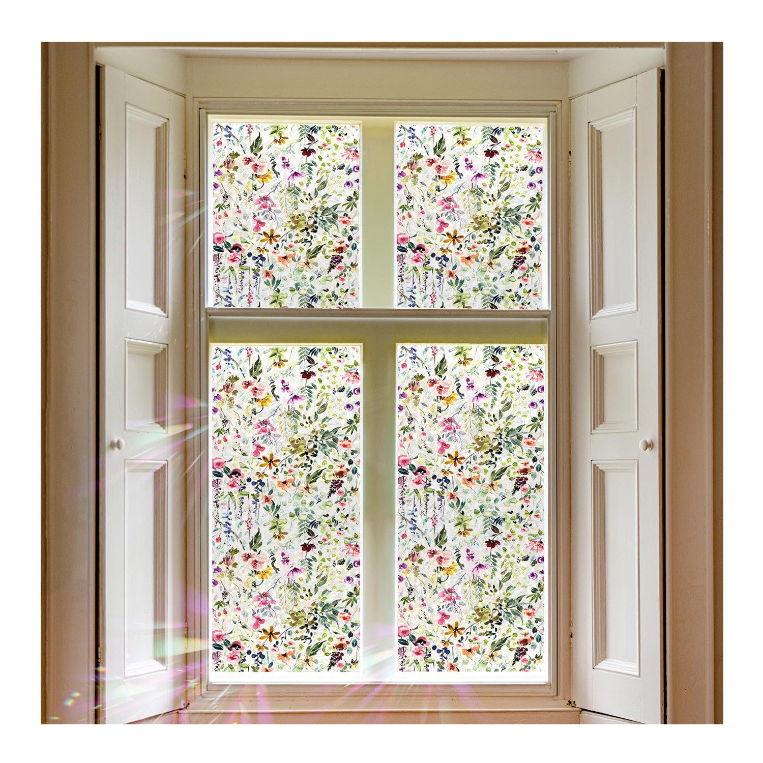 Diwzbyn Fensterfolie Statisch haftende Fensterfolie mit Blumenmuster, Selbstklebende Deko-Folie für Glas (ohne Klebstoff)