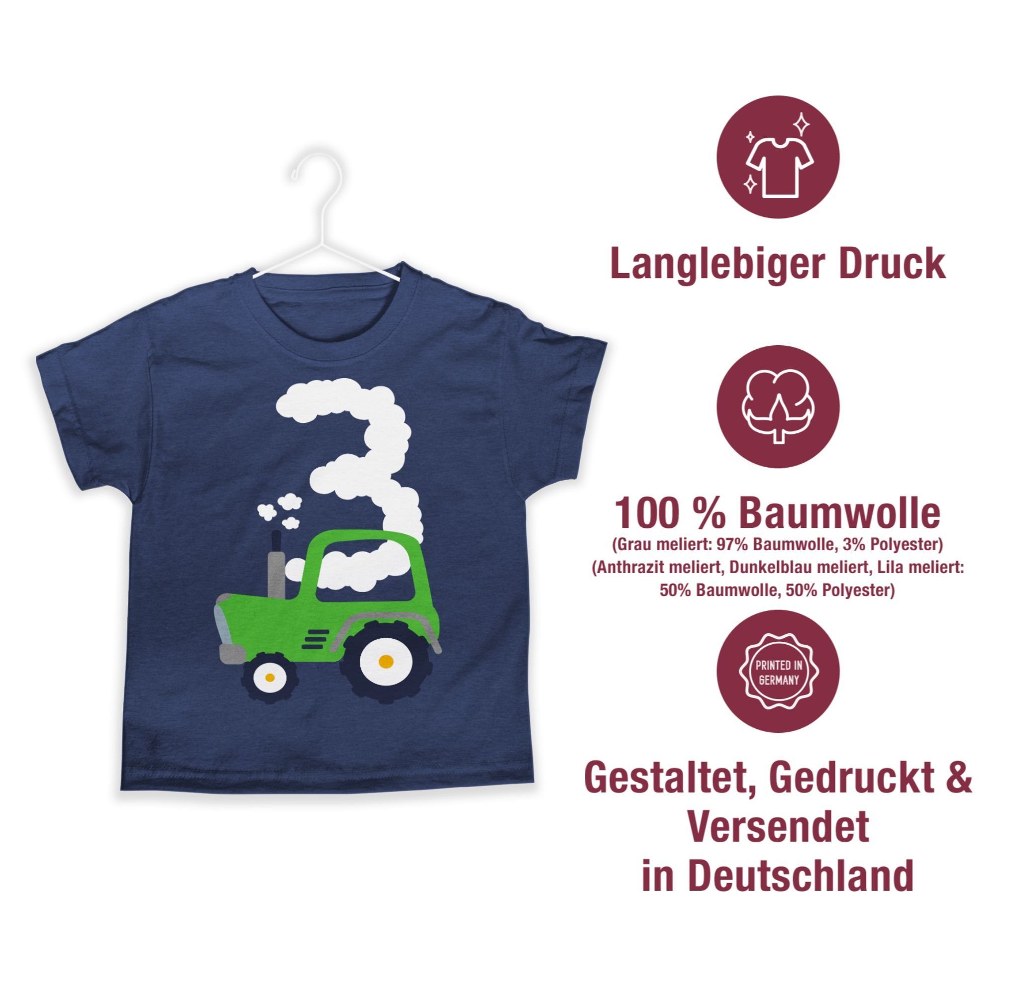 3. Geburtstag 1 Traktor Meliert T-Shirt Drei Dunkelblau Geburtstag Shirtracer