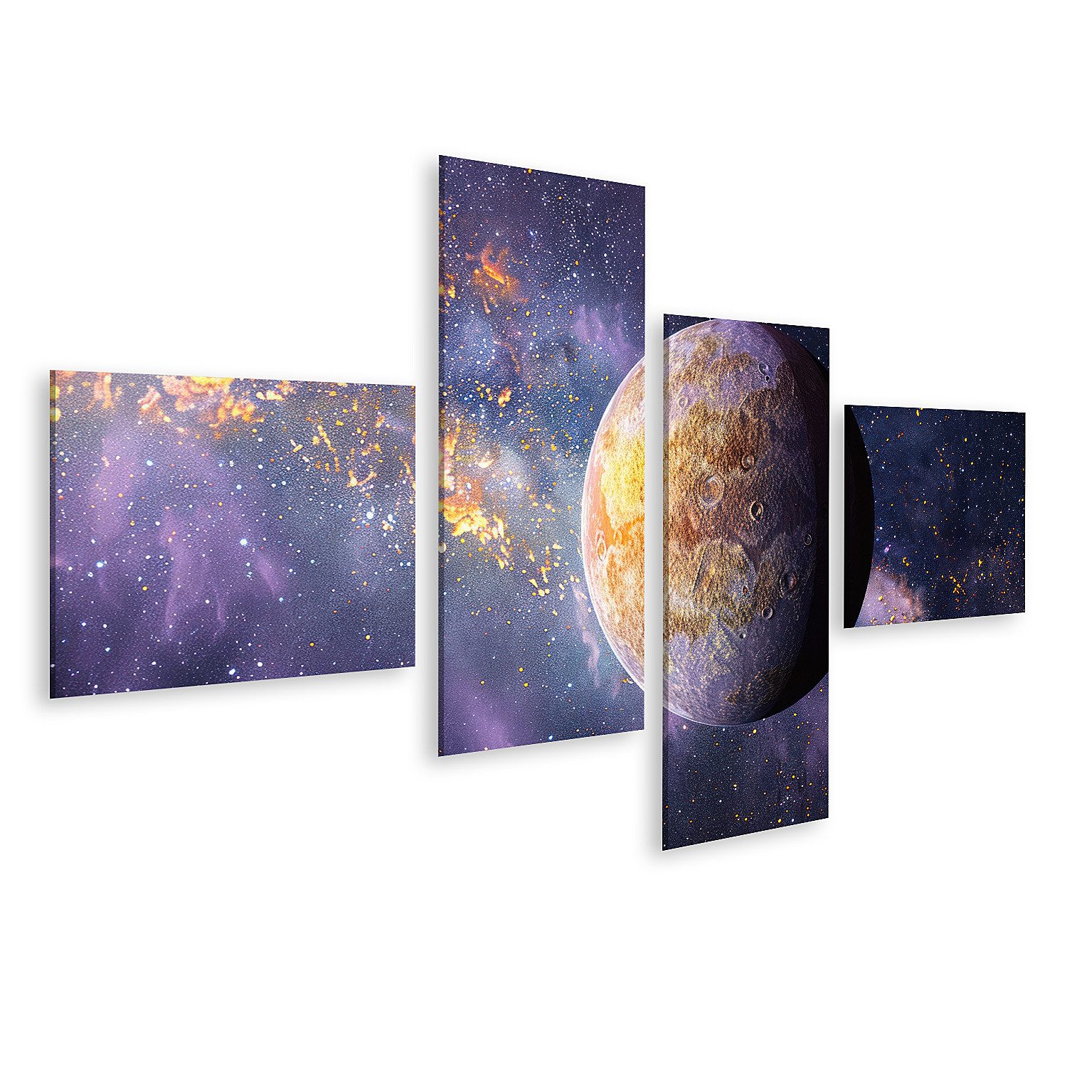 Leinwandbild Planet vor atemberaubendem Hintergrund einer lila Galaxie Planetarium