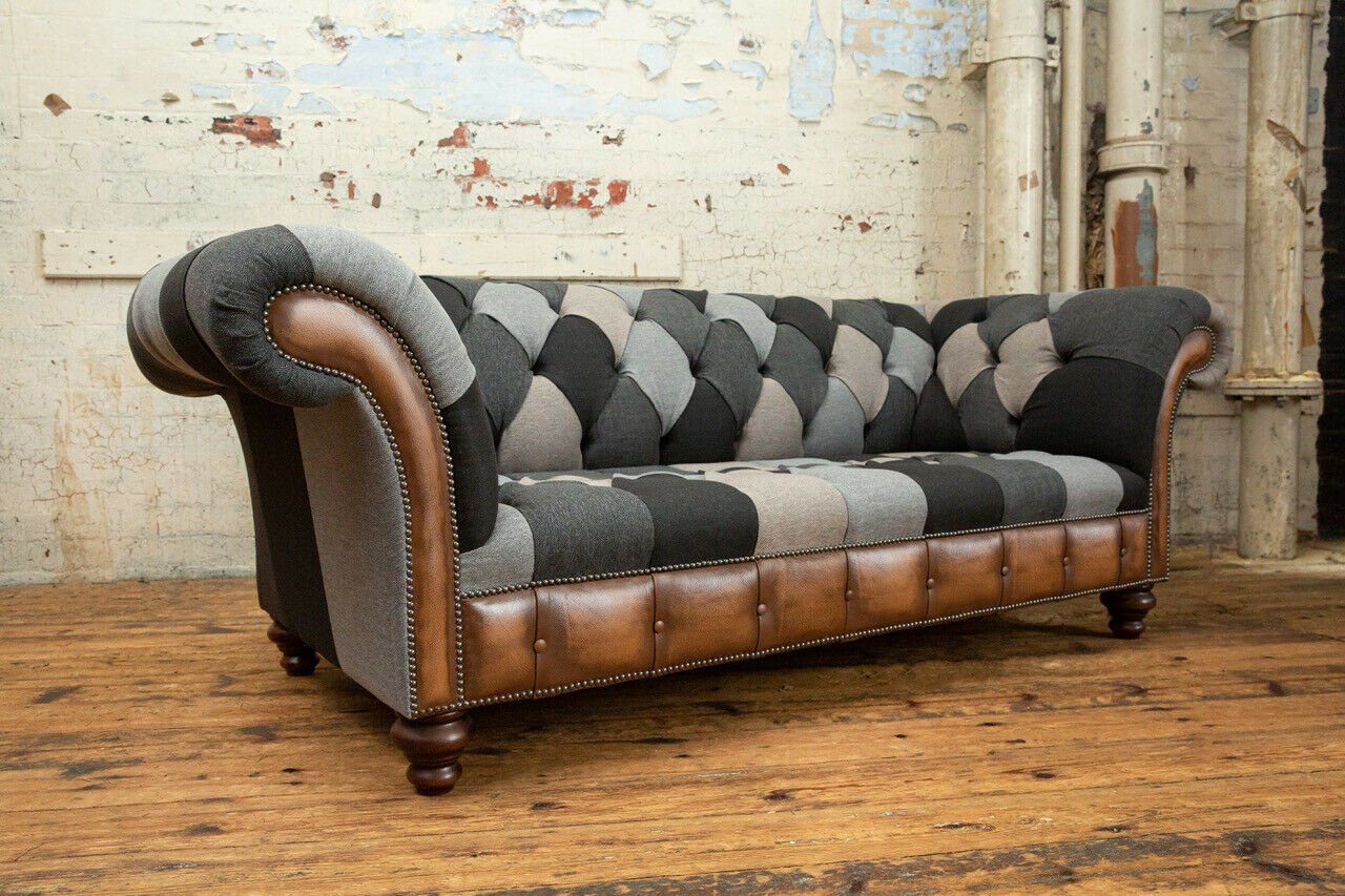 Chesterfield-Sofa Die Sofa mit JVmoebel Stoff New, Sitzer Chesterfield Design 3 Rückenlehne Knöpfen. Textil Luxus