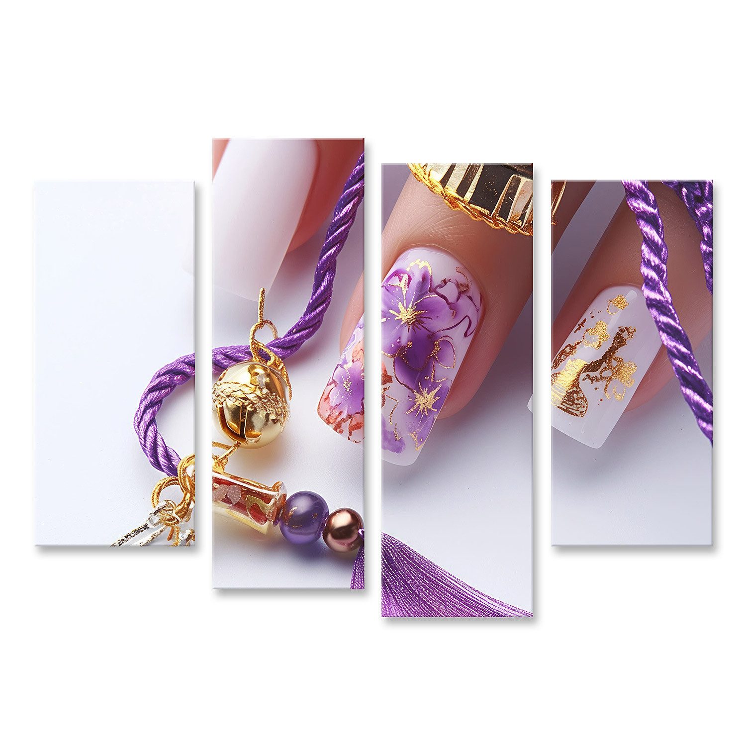 islandburner Leinwandbild, Luxuriöser Nageldesign mit goldenen Akzenten und Schmuck