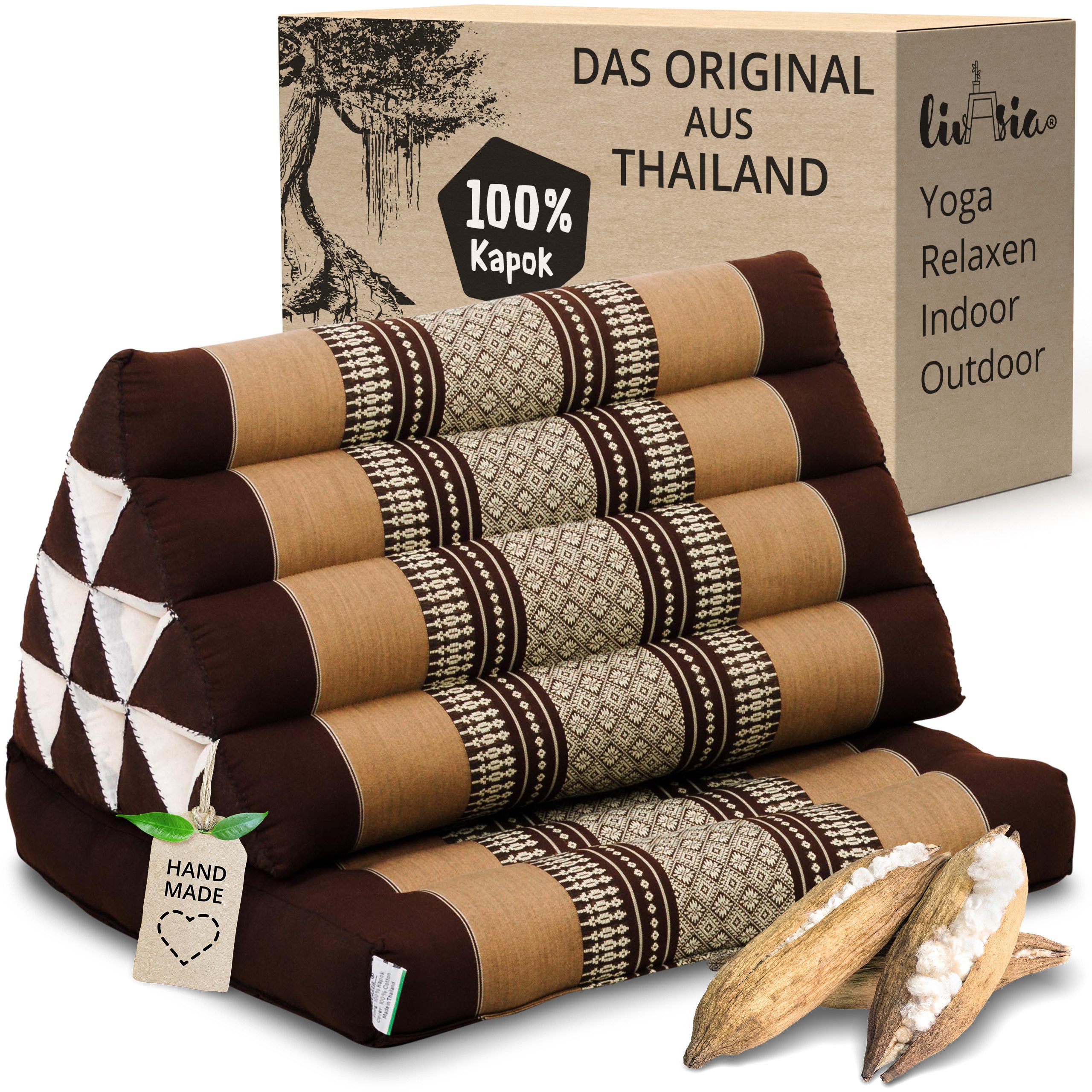 livasia Sitzsack Thaikissen 1 Auflage, vegan und handgefertigt, 75x50x8cm, Kapok