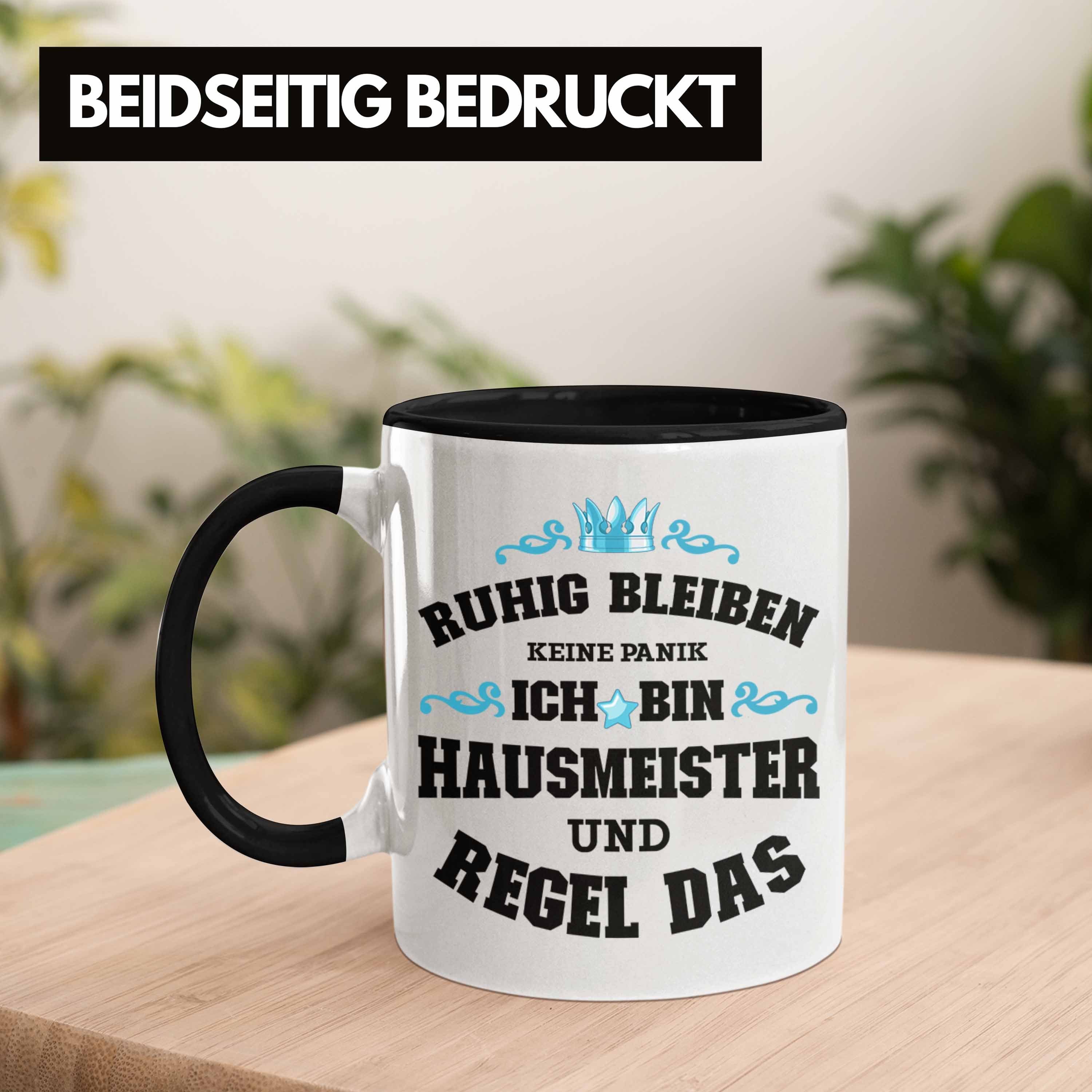 Trendation Tasse Trendation - Lustiges Geschenkidee Spruch Geschenke Haustechniker Lustig Hausmeister Panik Sprüche Tasse Schwarz Keine