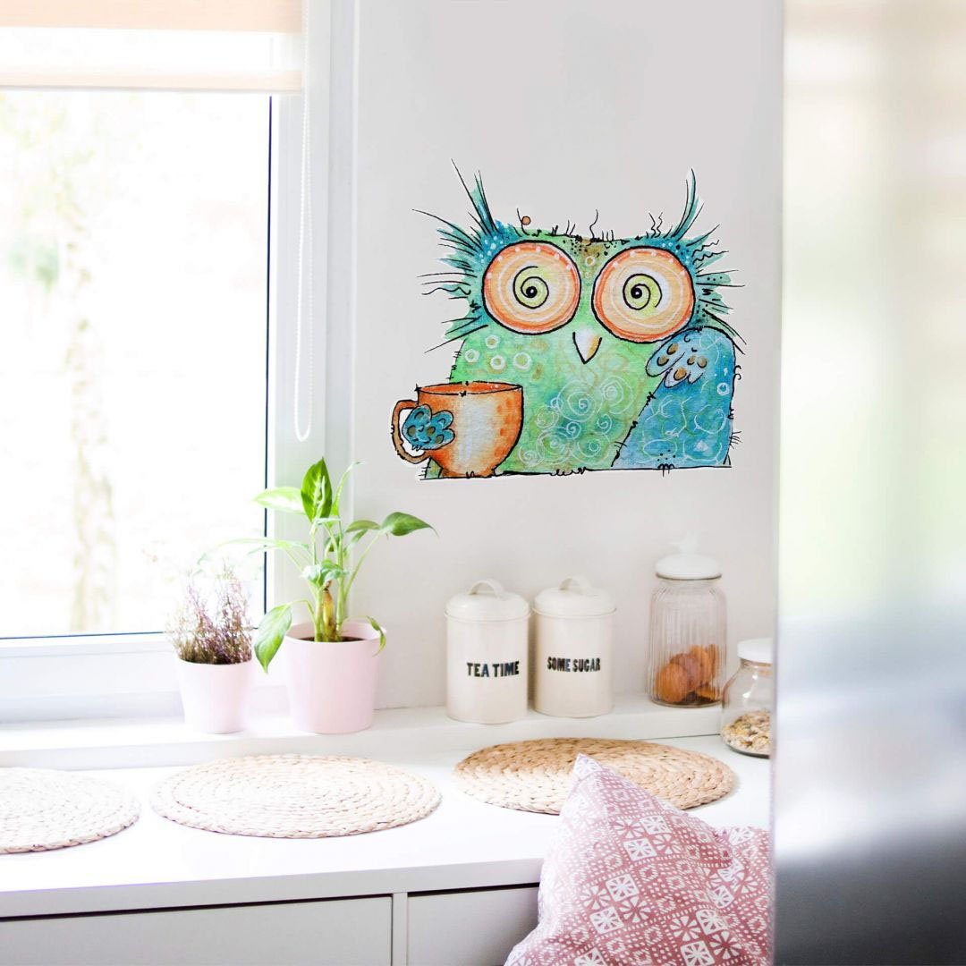 Wall-Art Wandtattoo Vogel Kaffee Eule - St) Coffee Owl (1