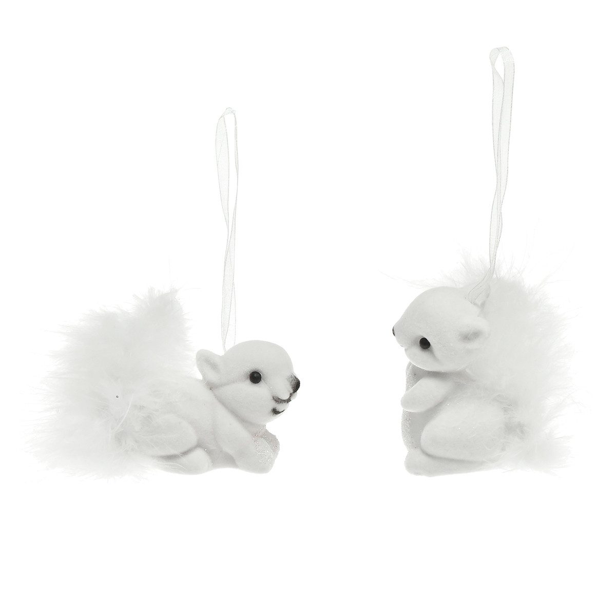 Kaemingk Schneemann Weiße Eichhörnchen Deko 6 cm Anhänger Set - Glitzer, Feder -, 2 Stück