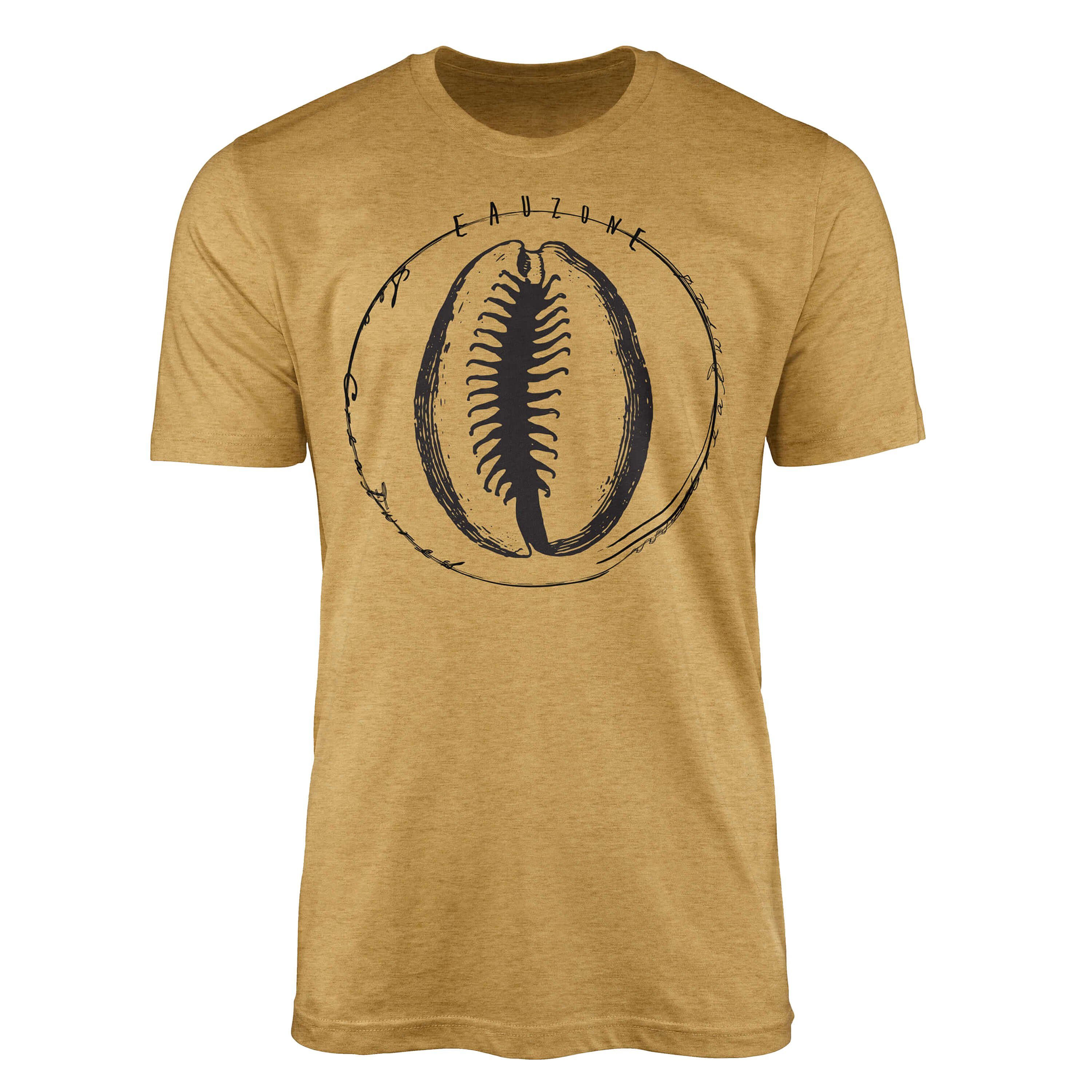 Sinus Art T-Shirt T-Shirt Tiefsee Fische - Serie: Sea Creatures, feine Struktur und sportlicher Schnitt / Sea 018 Antique Gold