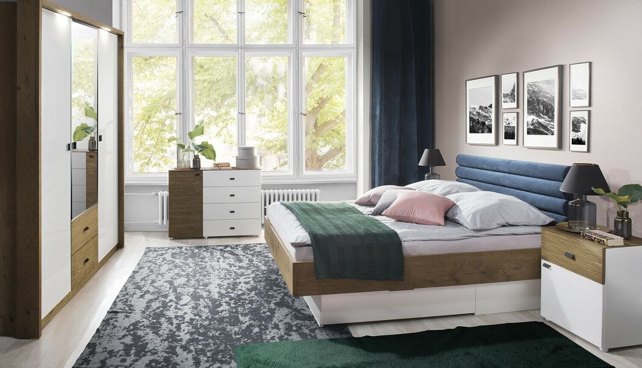 JVmoebel Schlafzimmer-Set Schlafzimmer Set Bett 2 Nachttischen Klassisches Bettegestell Design
