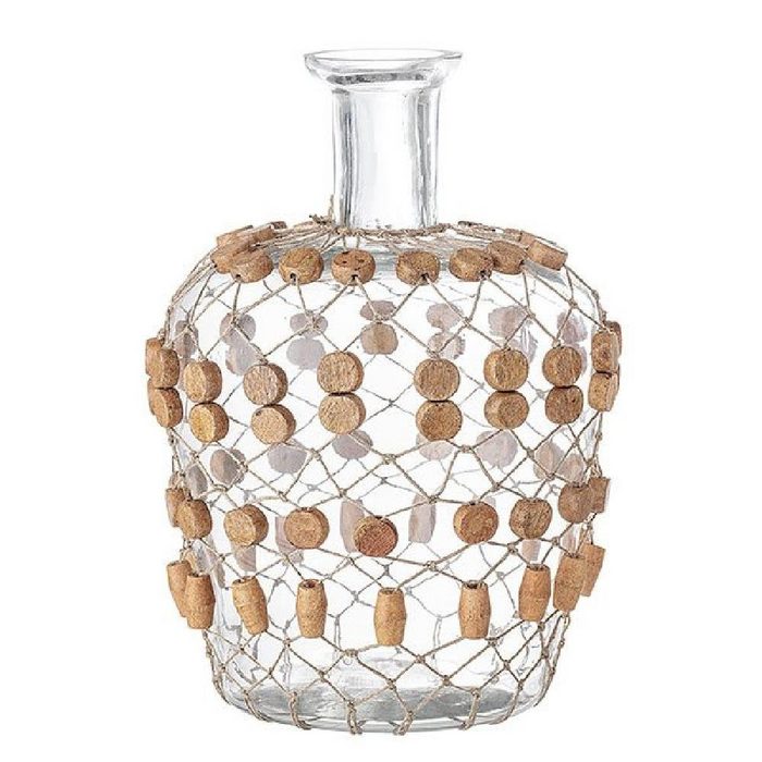 Bloomingville Dekovase Vase Glas Transparent Mit Holzperlennetz