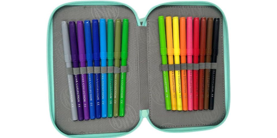 GOLDKIDS Federmäppchen 3 Fächer - Mäppchen für Mädchen und Jungen -, (Federmappe 3-Fach, 1-tlg., Federtasche Gefüllte Schüleretui 46-teilig), - Schulmäppchen un – Bild 4 von 5