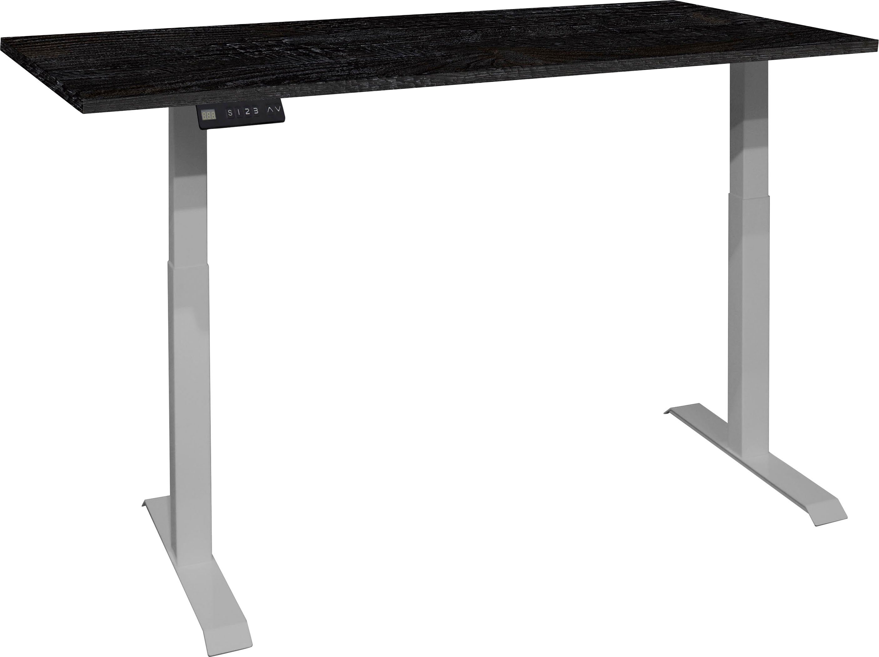 Mäusbacher Schreibtisch Big System Office, Breite 160 cm, elektrisch höhenverstellbar silber / flamed wood black | flamed wood black