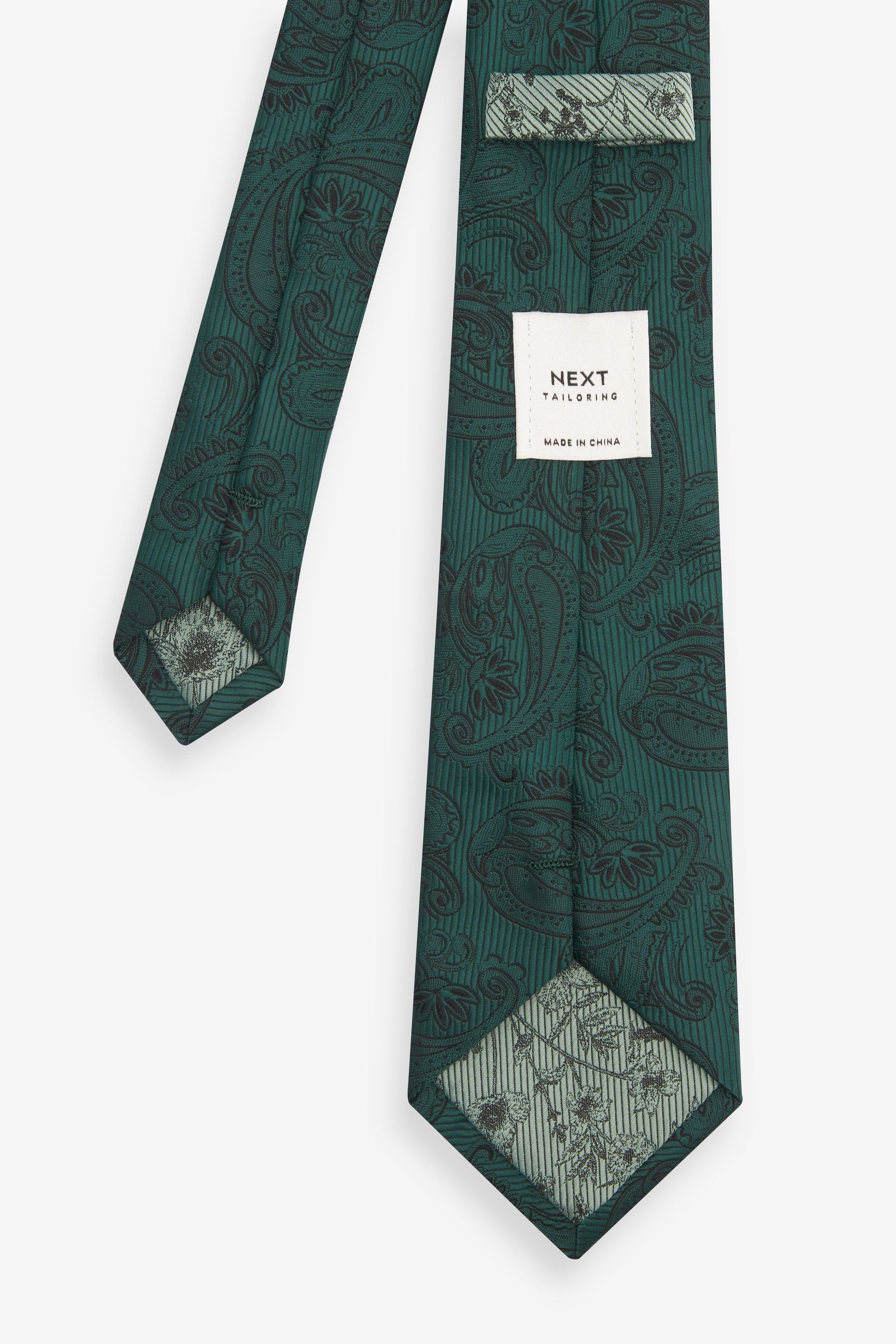 Forest (3-St) Paisley und Krawatte, Next Krawatte Anstecknadel Green Einstecktuch Schmale
