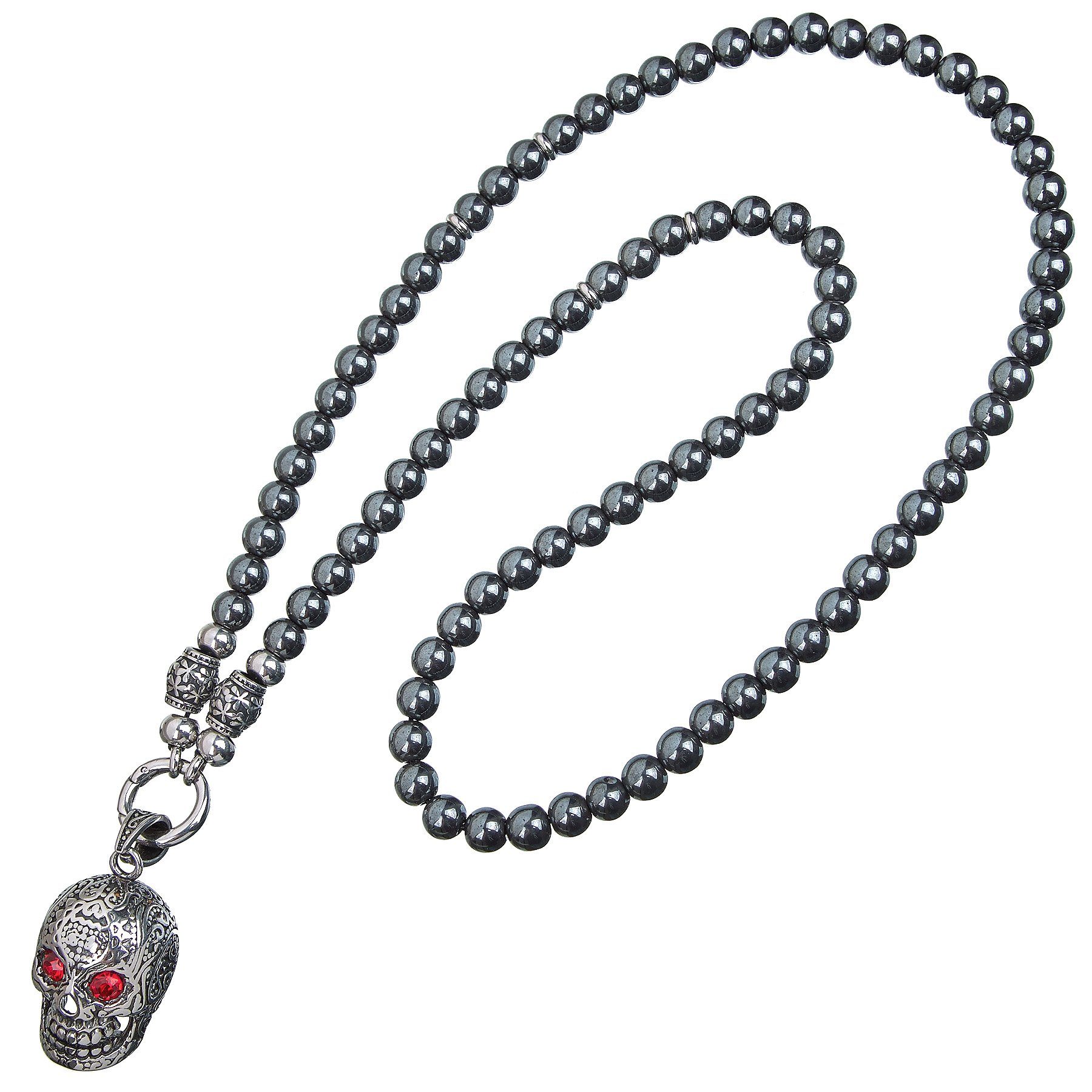 Perlenkette RED SKULL Halskette mit Federring Verschluss für Damen/Herren