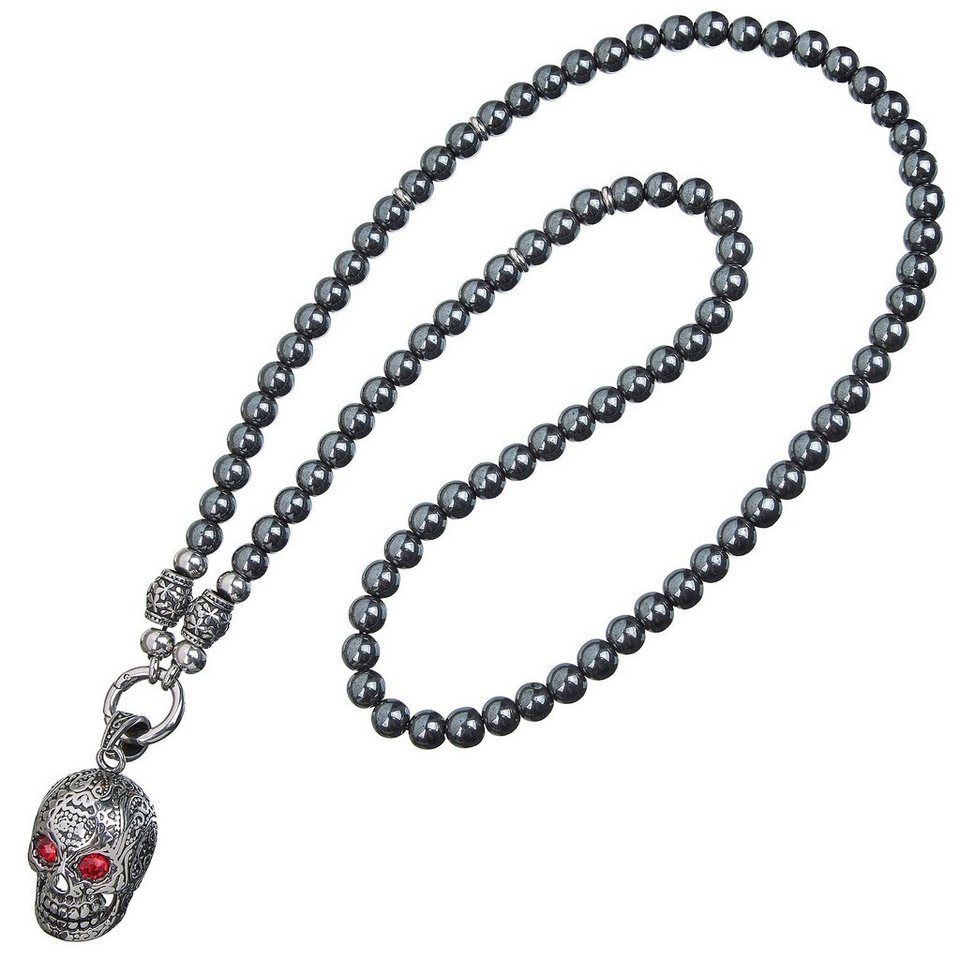 Aaron Bane Perlenkette RED SKULL Halskette mit Federring Verschluss für  Damen/Herren (1-tlg)