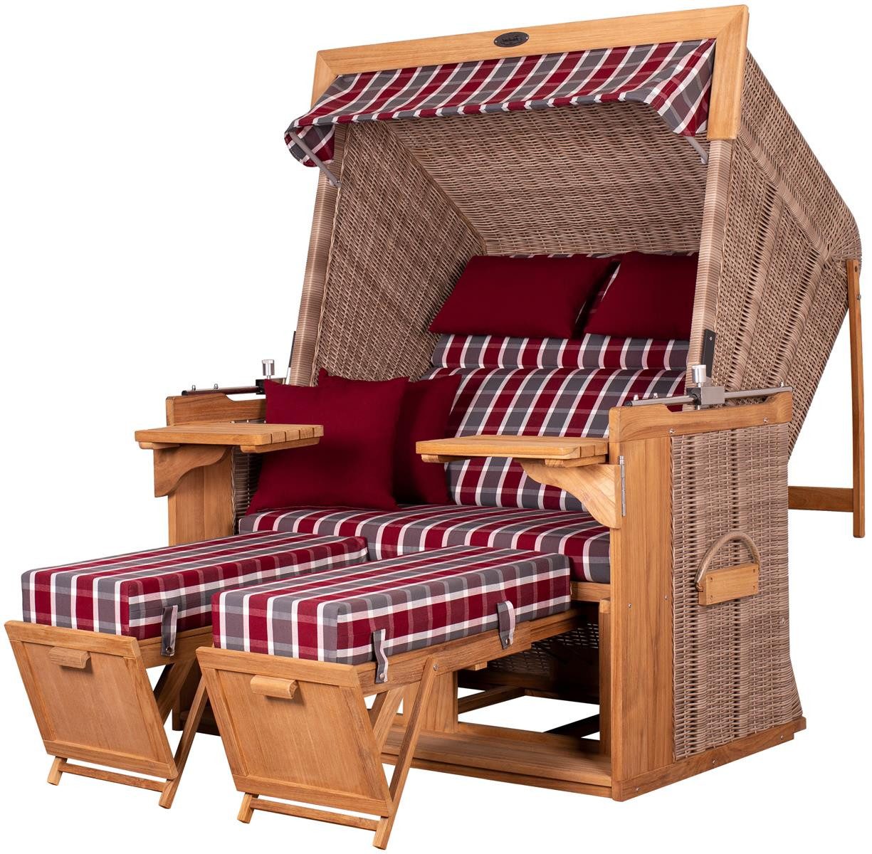 deVries PURE® Strandkorb Friesland Sylt XL - PE white kubu - Dessin 230, BxTxH: 135x90x165 cm, Volllieger, Nordsee-Strandkorb, Teakholz - PE-Markengeflecht - bequeme Polster - Schutzhaube