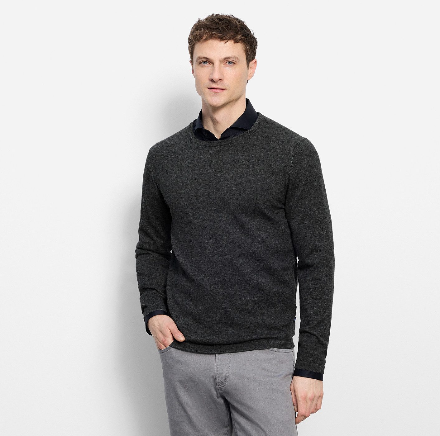 OLYMP Rundhalspullover OLYMP Strick Casual Crew Neck