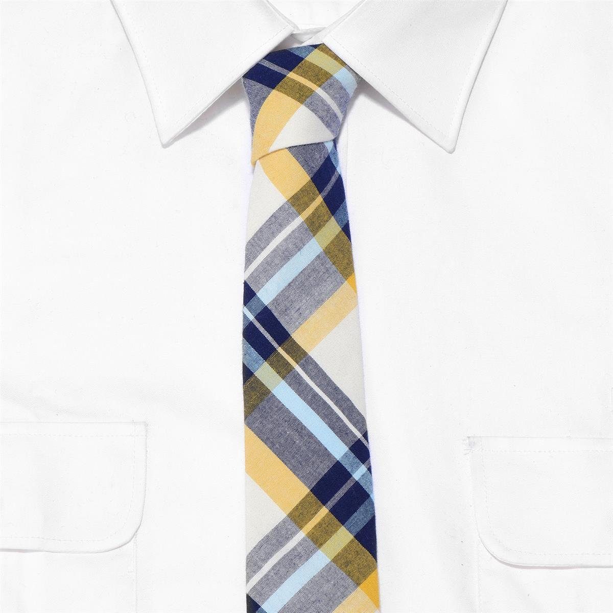 DonDon Krawatte Herren Karos Büro (Packung, Krawatte) kariert Krawatte 6 oder oder festliche gestreift, Baumwolle, mit oder Streifen für cm kariert creme 1-St., 1x Veranstaltungen