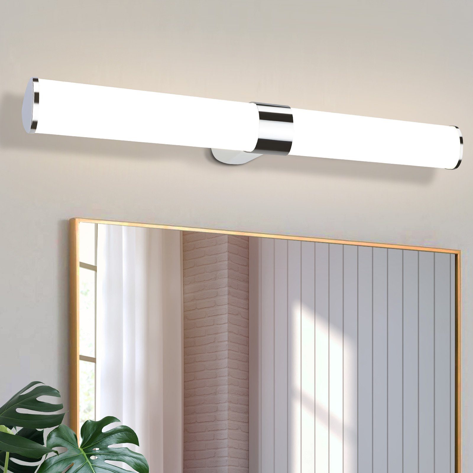 Nettlife LED Spiegelleuchte Bad Spiegellampe Badleuchte Wandlampe Wandleuchte Feuchtraumleuchte, Wasserdicht IP44, LED fest integriert, Neutralweiß, für Badezimmer Keller Küche Badschrank, 60CM, 15W